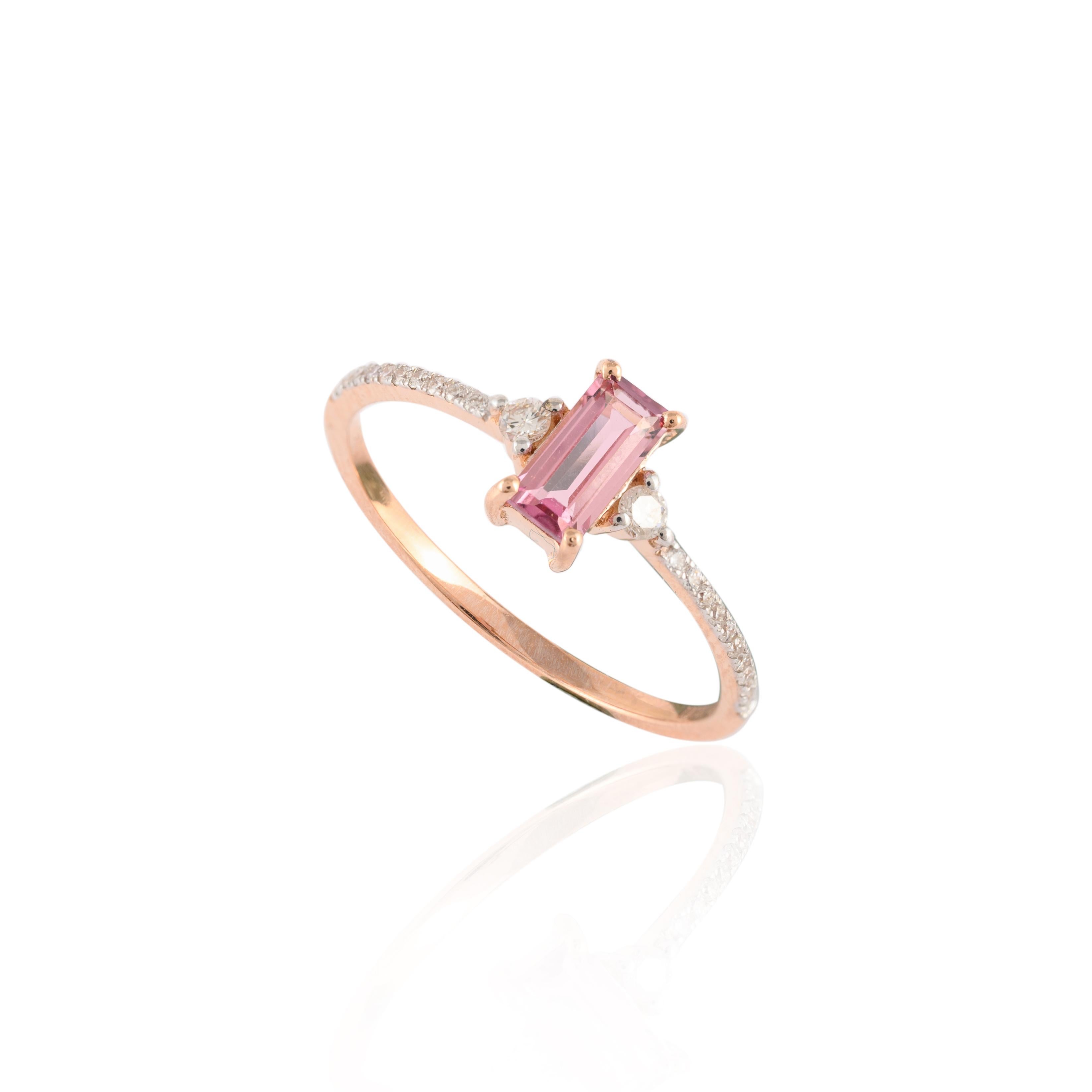 For Sale:  18k Solid Rose Gold Pink Tourmaline Ring with Diamond for Women 6