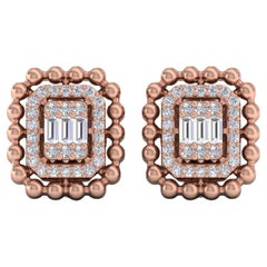 18k Solid Rose Gold SI Clarity HI Color Diamond Halo Rectangular Stud Earrings