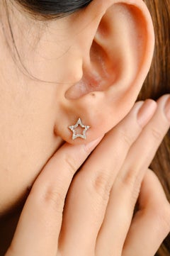 18k Solid White Gold 0.16 Carat Natural Diamond Star Stud Earrings