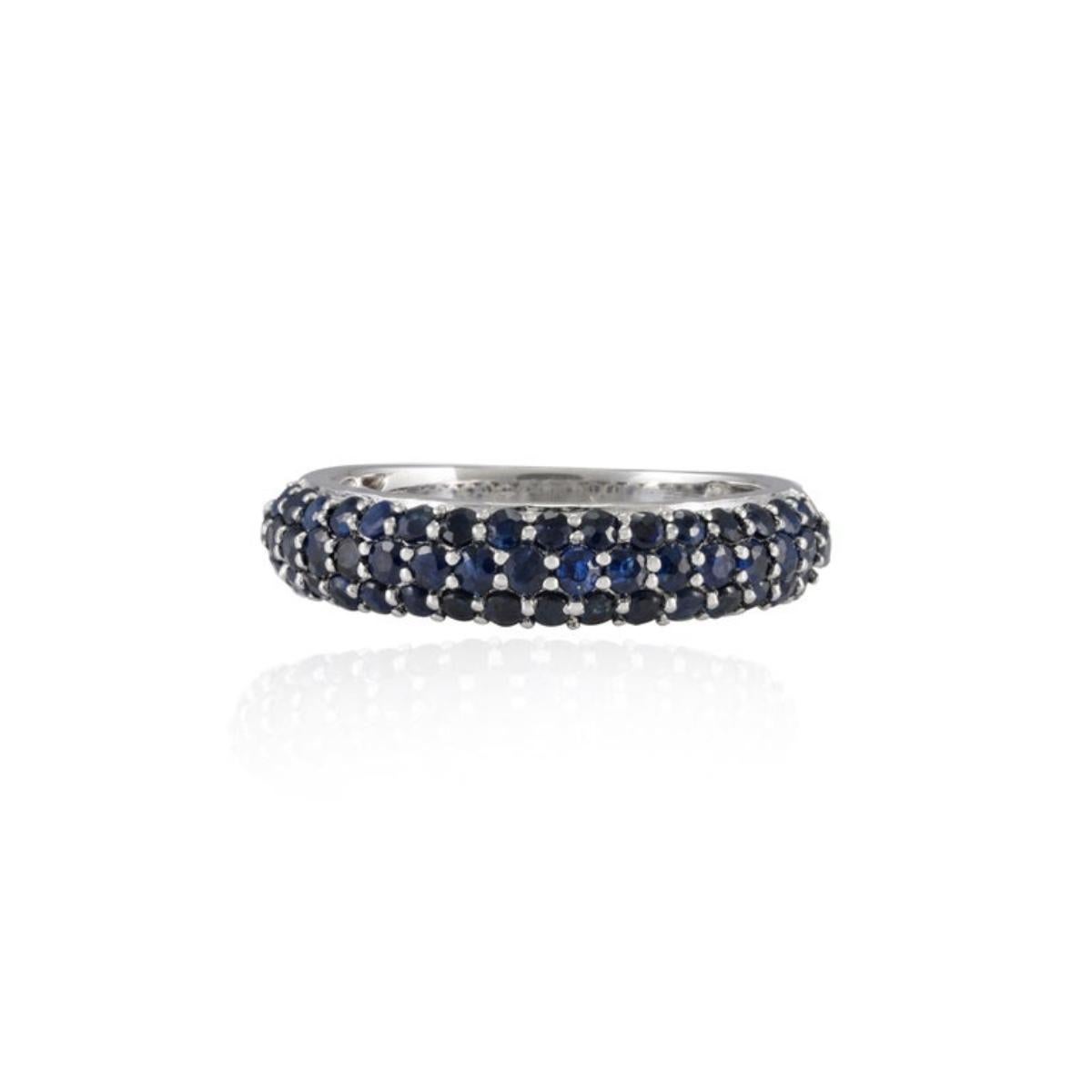 For Sale:  18k Solid White Gold 1.3 Ct Pave Set Deep Blue Sapphire Dome Ring Eternity Band 11