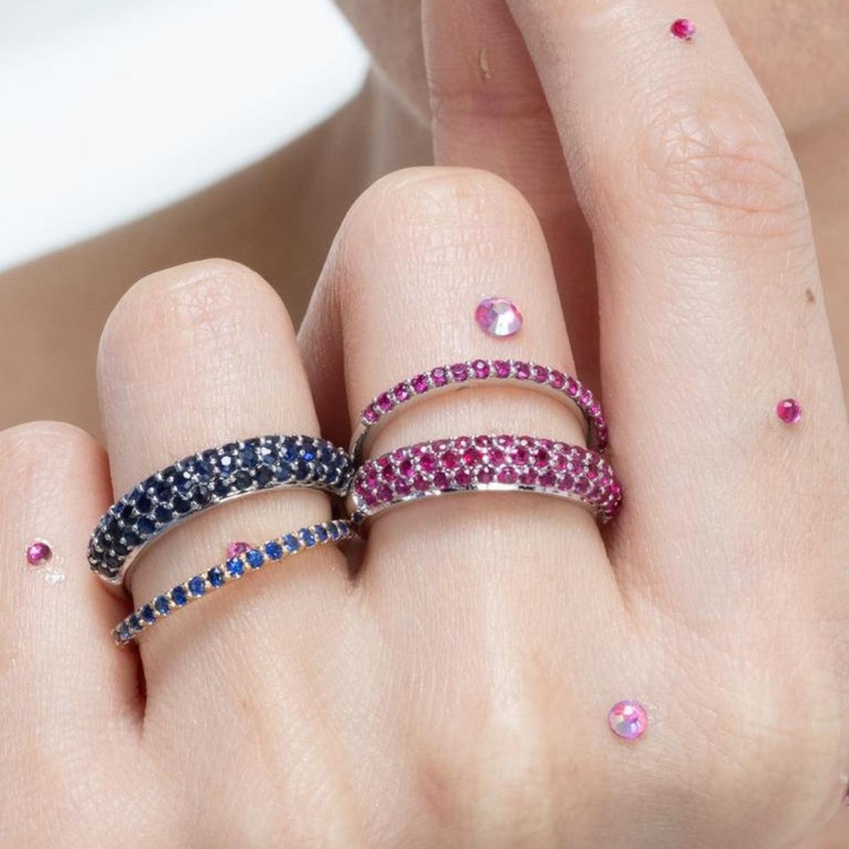 For Sale:  18k Solid White Gold 1.3 Ct Pave Set Deep Blue Sapphire Dome Ring Eternity Band 7