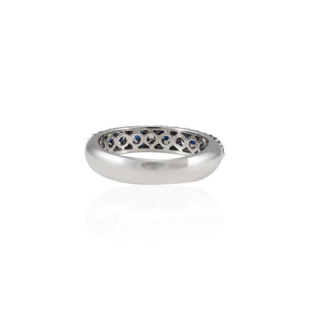 For Sale:  18k Solid White Gold 1.3 Ct Pave Set Deep Blue Sapphire Dome Ring Eternity Band 9