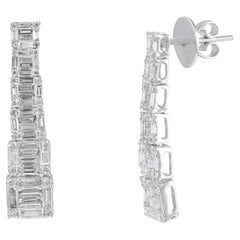 18k Solid White Gold 1.8 CTW Diamond Long Earrings Dangling Wedding Earrings