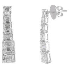 Longues boucles d'oreilles de mariage pendantes en or blanc massif 18 carats avec diamants 1,8 carat