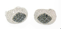 18k Solid White Gold 3.60ctw White & Black Diamond Drenched Dome Button Earrings