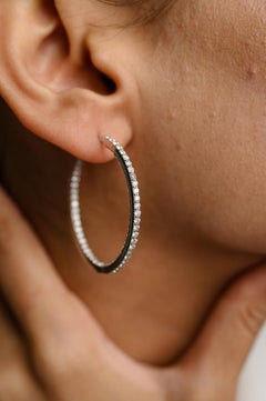18k Solid White Gold 4.54 ctw Diamond Hoops For Her, Fine Jewelry