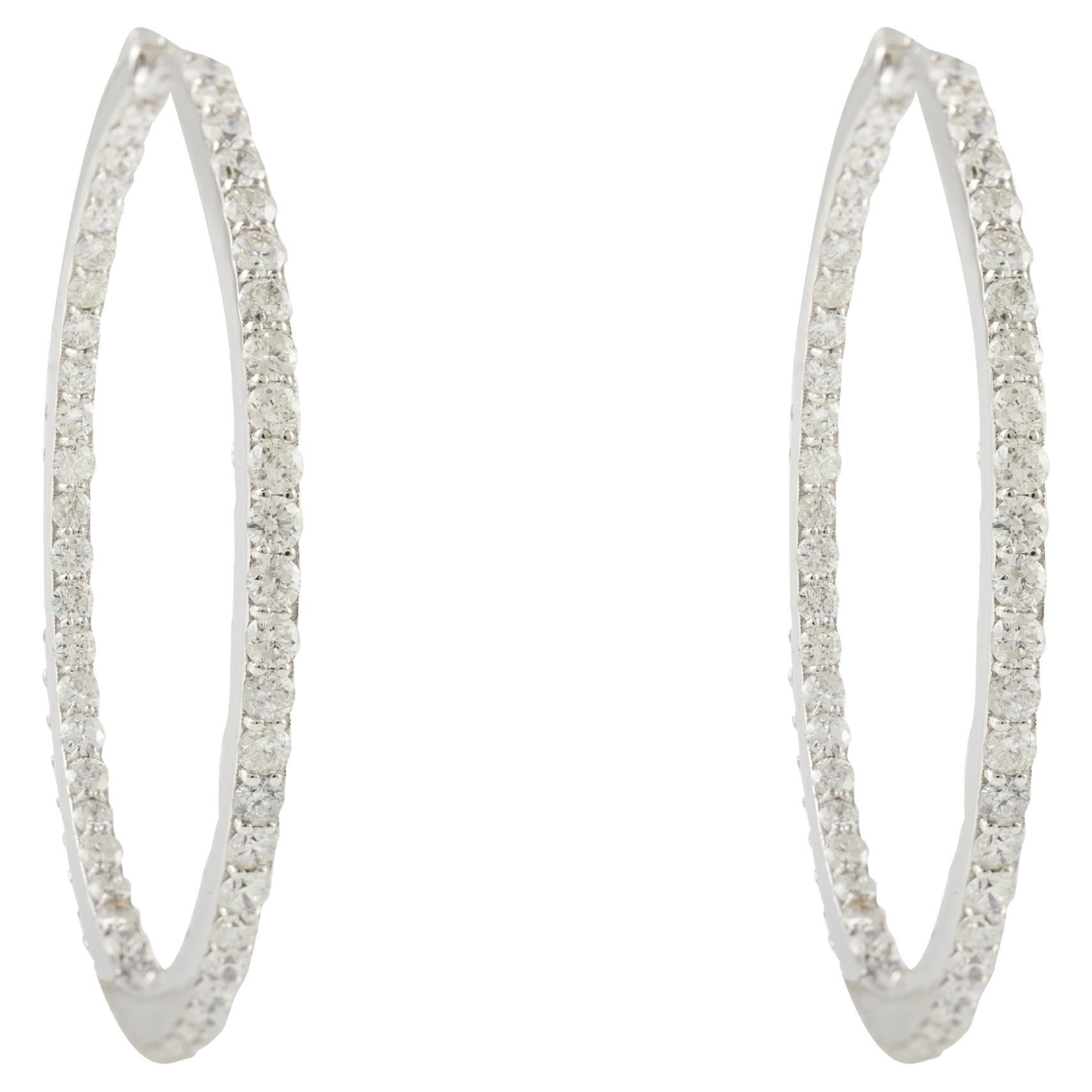18k Solid White Gold 4.54 ctw Diamond Hoops For Her, Fine Jewelry For Sale