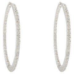 18k Solid White Gold 4.54 ctw Diamond Hoops For Her, Fine Jewelry