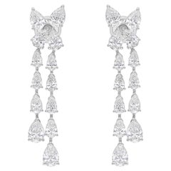 18K Solid White Gold 5.73Ct Natural Diamond Drop Graduation Earrings