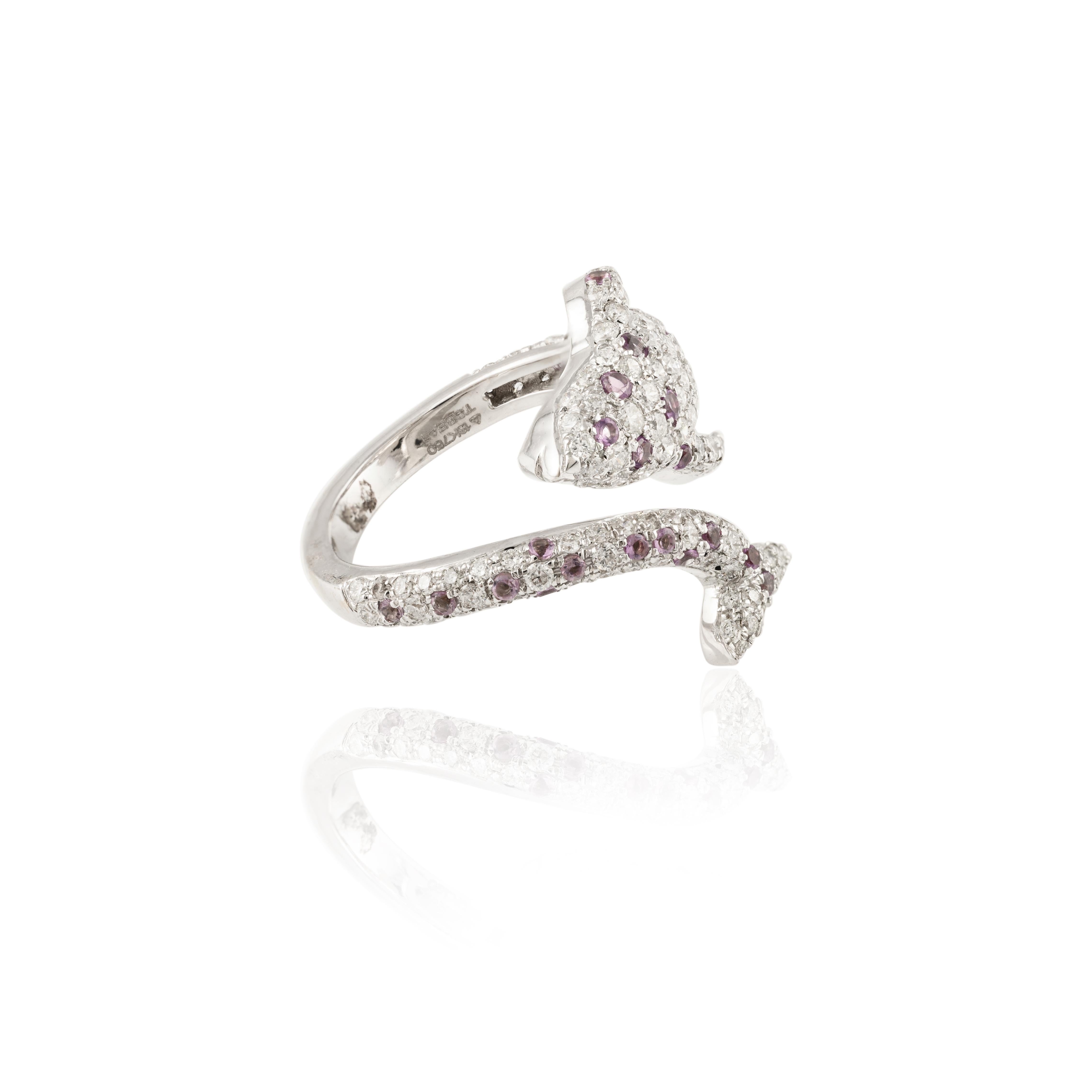 Im Angebot: 18 Karat massives Weißgold Bypass-Ring mit Amethyst und Diamant in Pavé-Fassung und Delphin () 7
