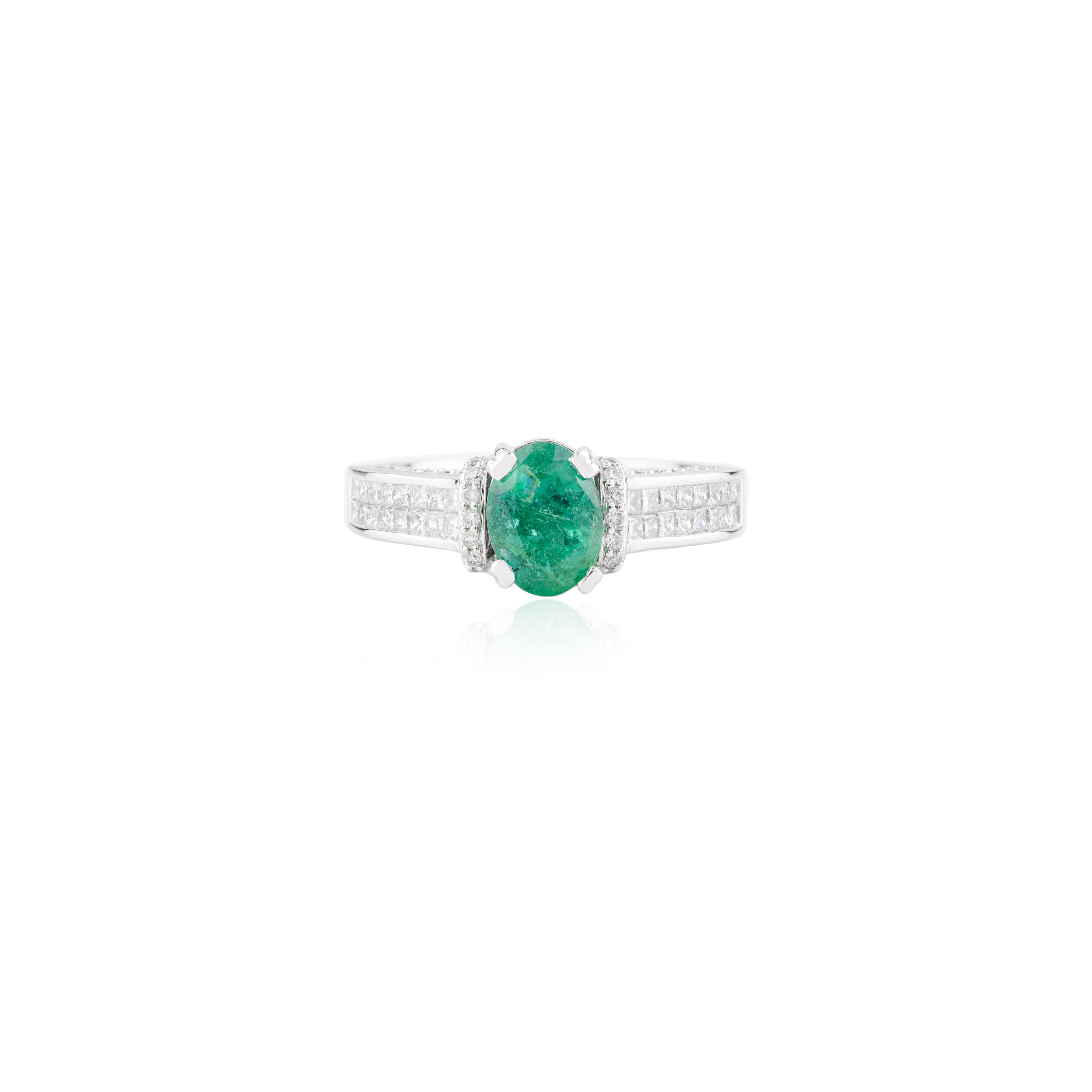 Im Angebot: Brillant AAA Oval Smaragd Diamant Verlobungsring in 18k massivem Weißgold () 3