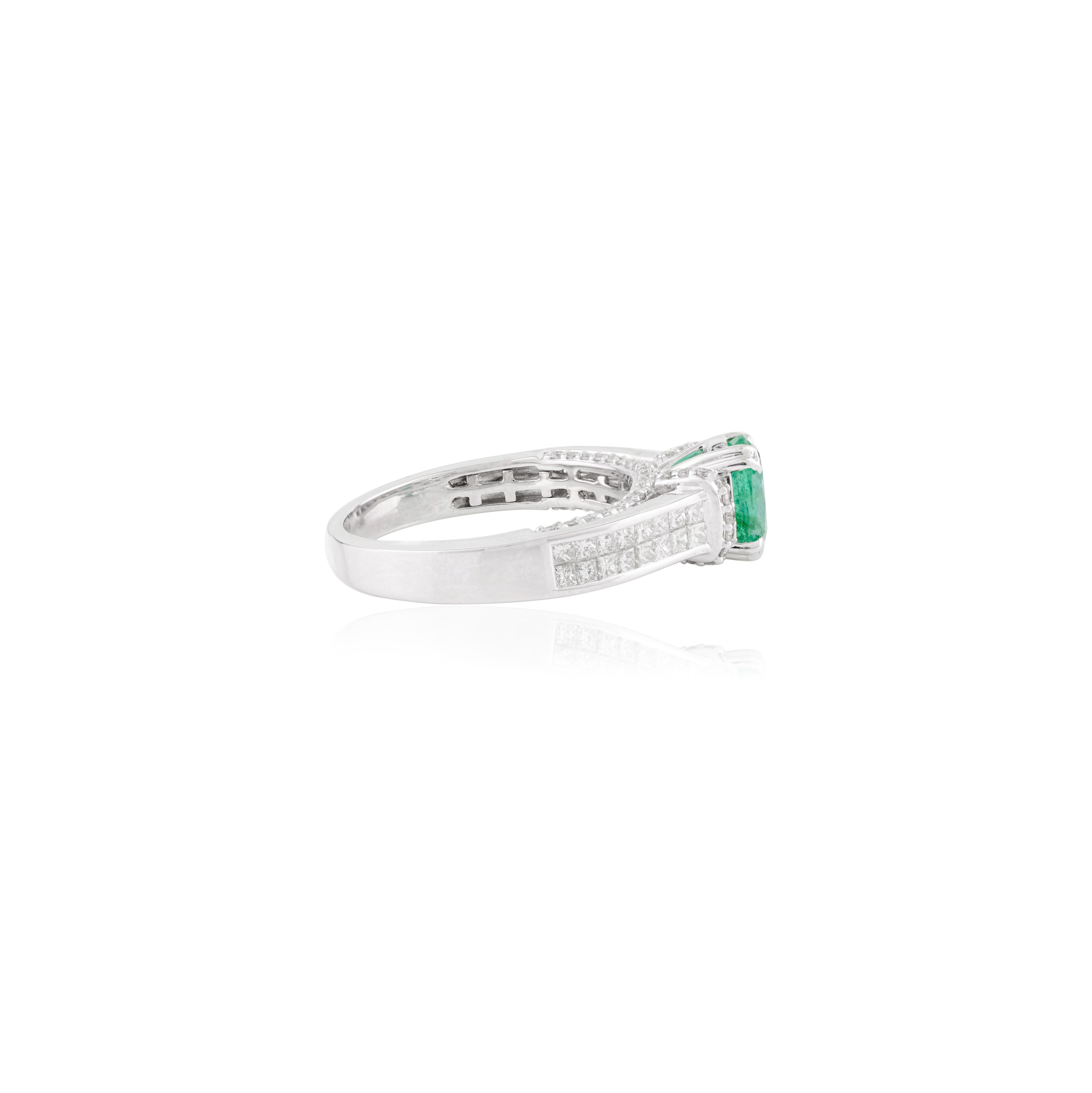 Im Angebot: Brillant AAA Oval Smaragd Diamant Verlobungsring in 18k massivem Weißgold () 5