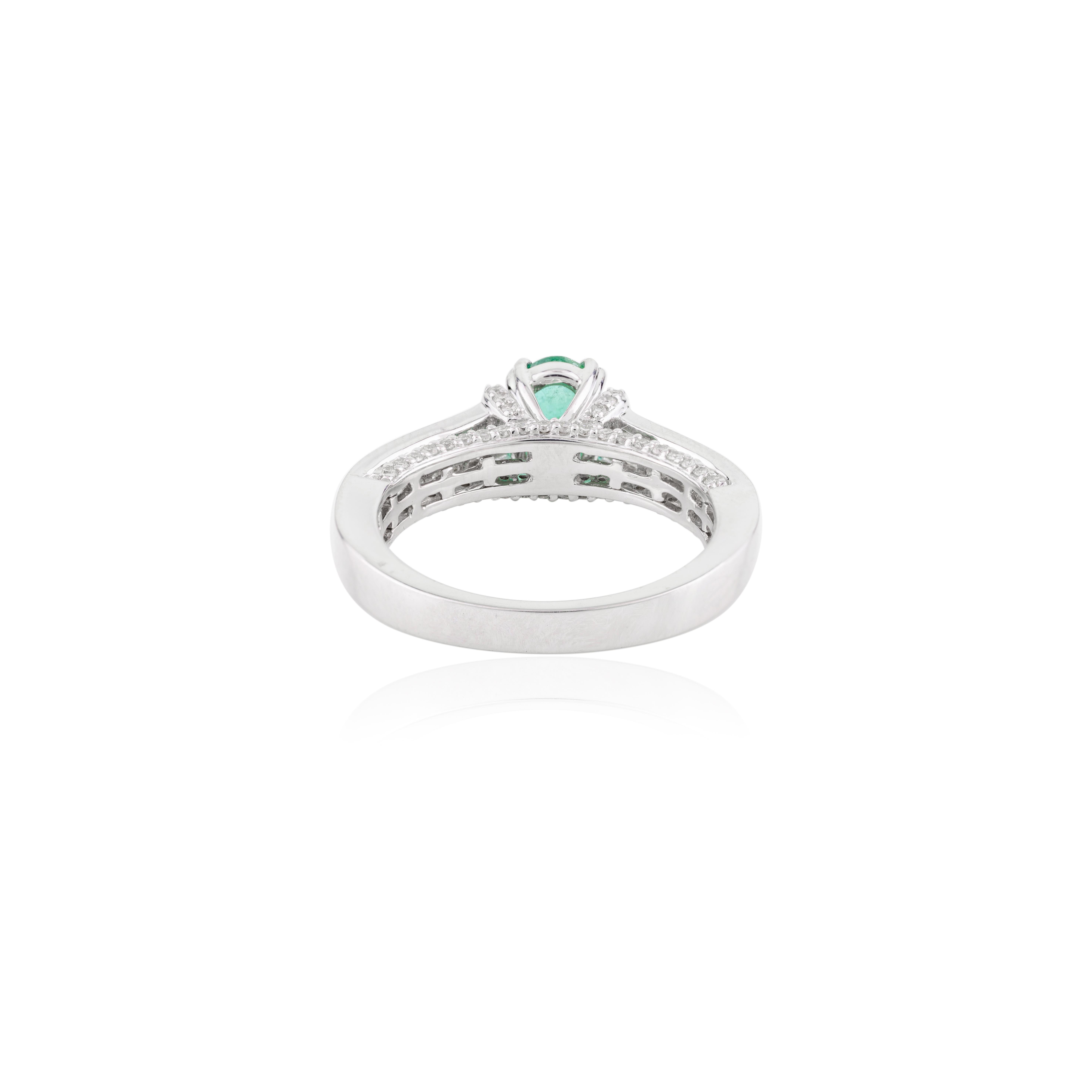 Im Angebot: Brillant AAA Oval Smaragd Diamant Verlobungsring in 18k massivem Weißgold () 7
