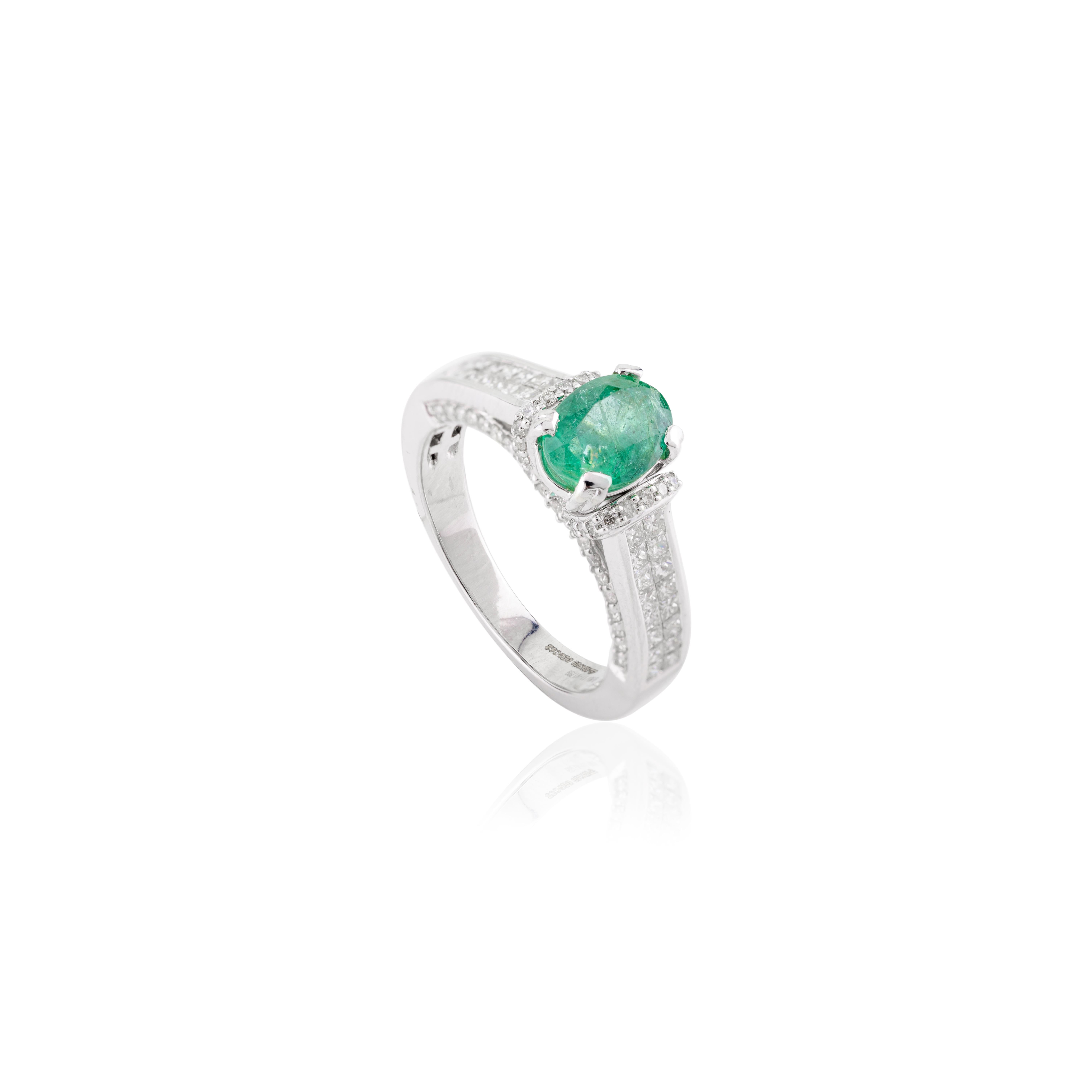 Im Angebot: Brillant AAA Oval Smaragd Diamant Verlobungsring in 18k massivem Weißgold () 8