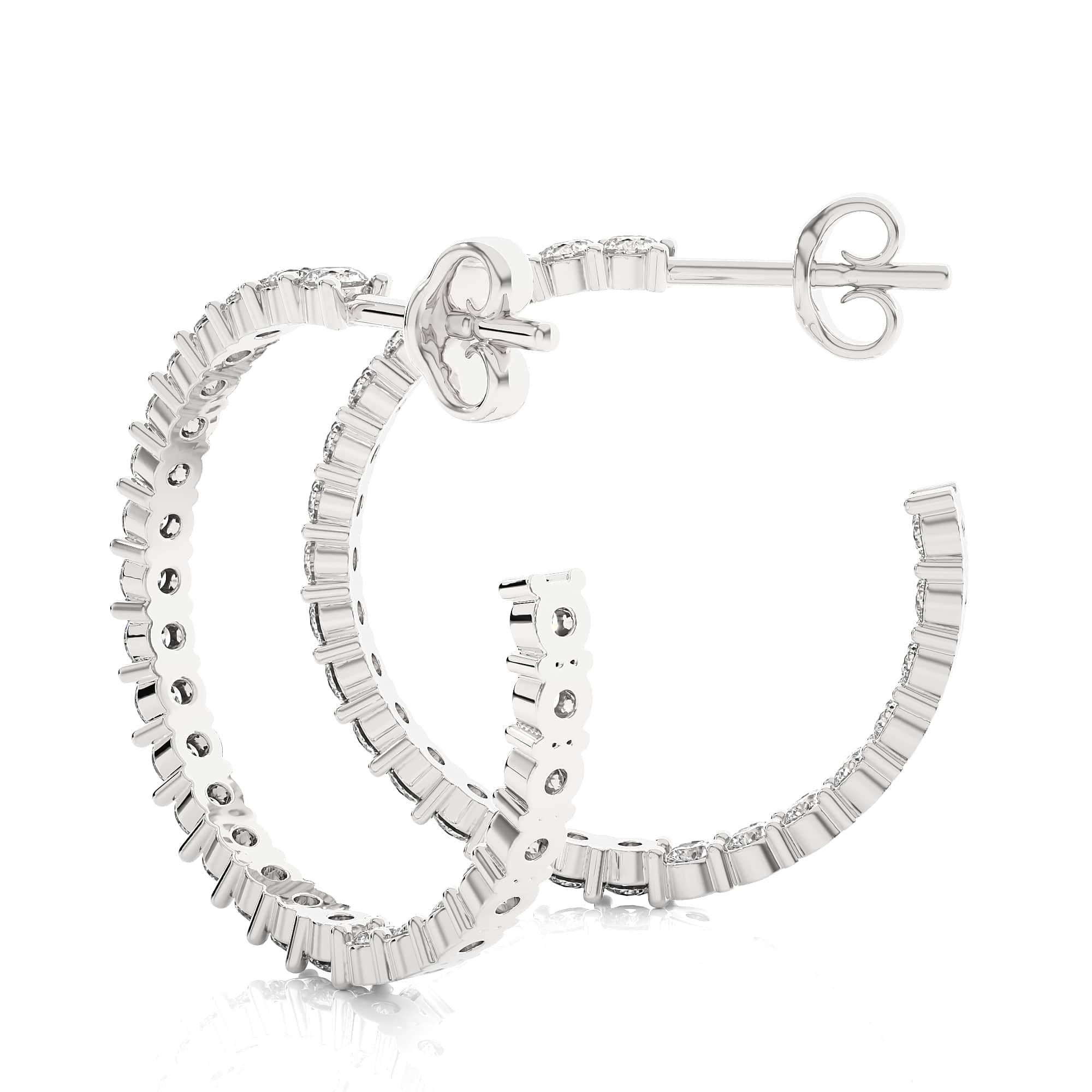 Art Nouveau 18k Solid White Gold C-Hoop Moissanite Earrings Engagement Present for Her For Sale