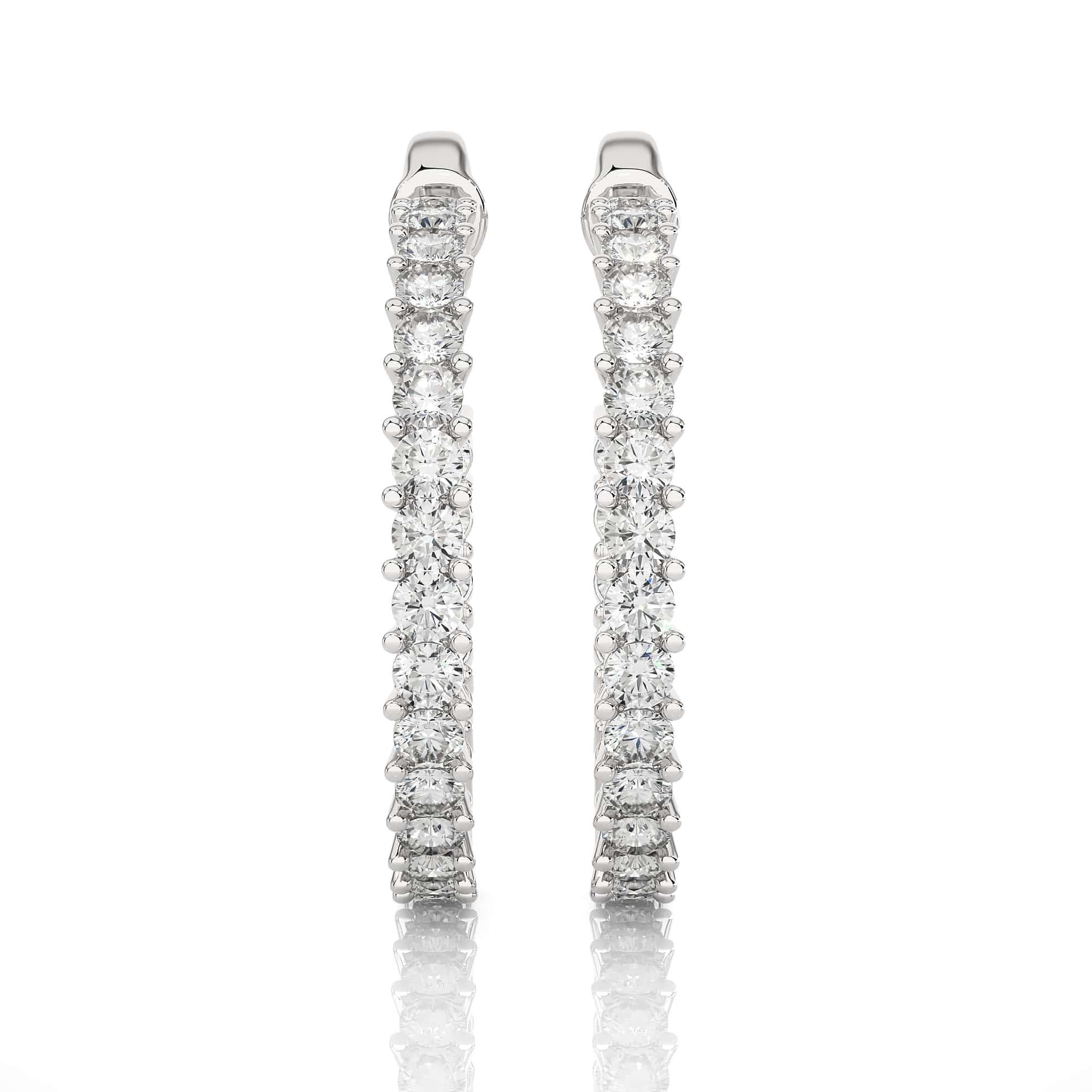 Round Cut 18k Solid White Gold C-Hoop Moissanite Earrings Engagement Present for Her For Sale