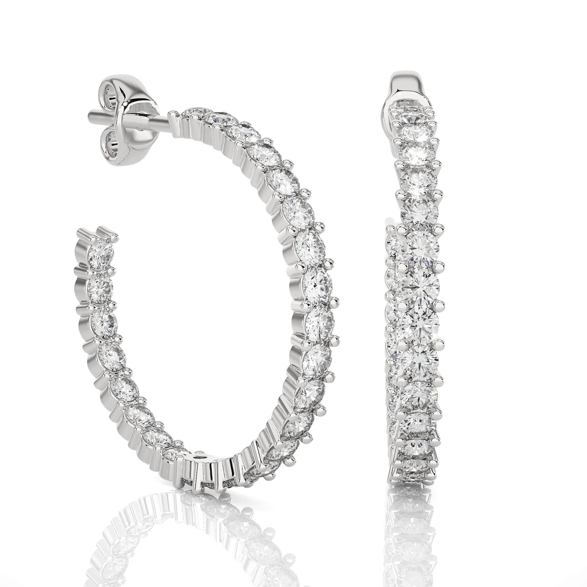 18k Solid White Gold C-Hoop Moissanite Earrings Engagement Present for Her In New Condition For Sale In New York, NY