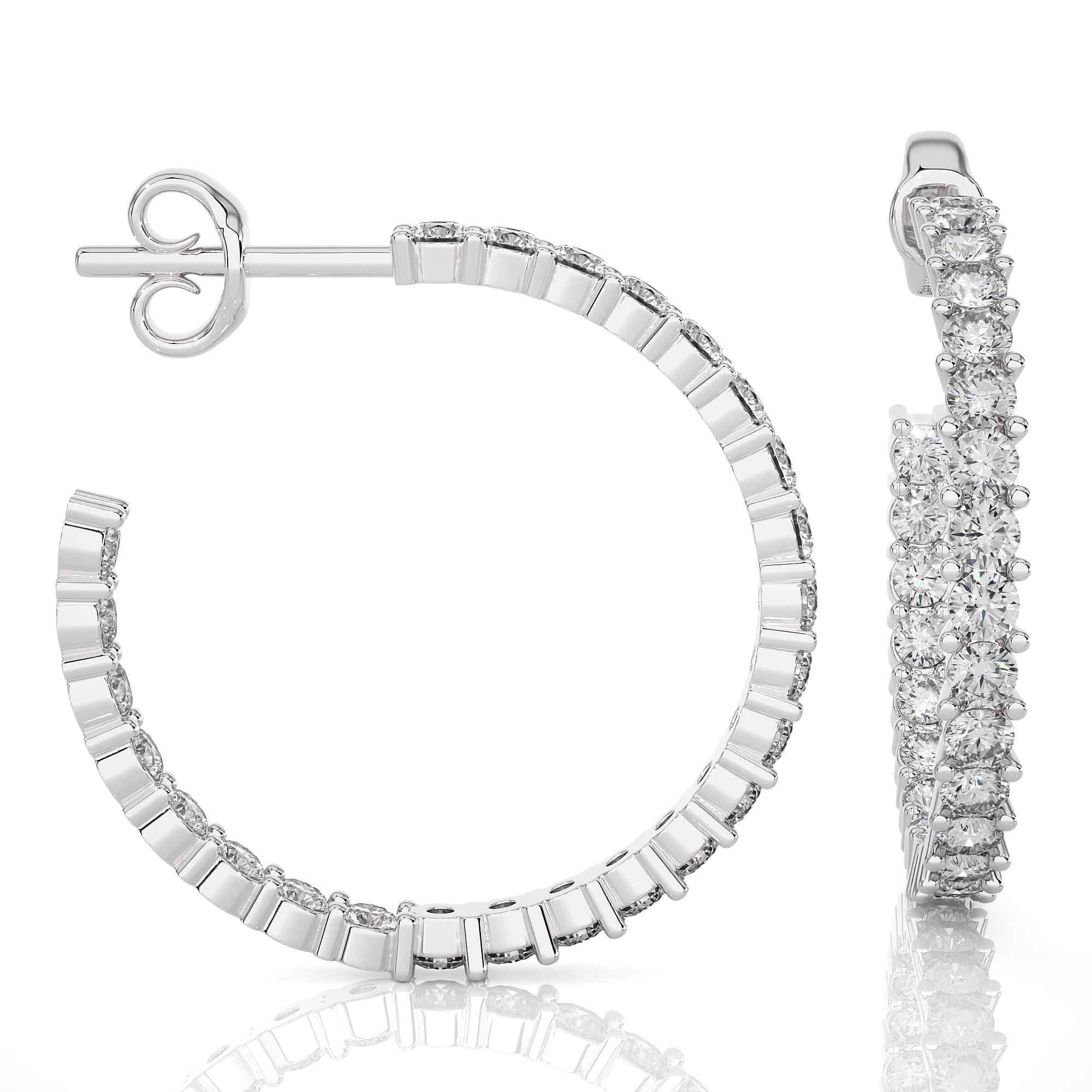 Women's 18k Solid White Gold C-Hoop Moissanite Earrings Engagement Present for Her For Sale