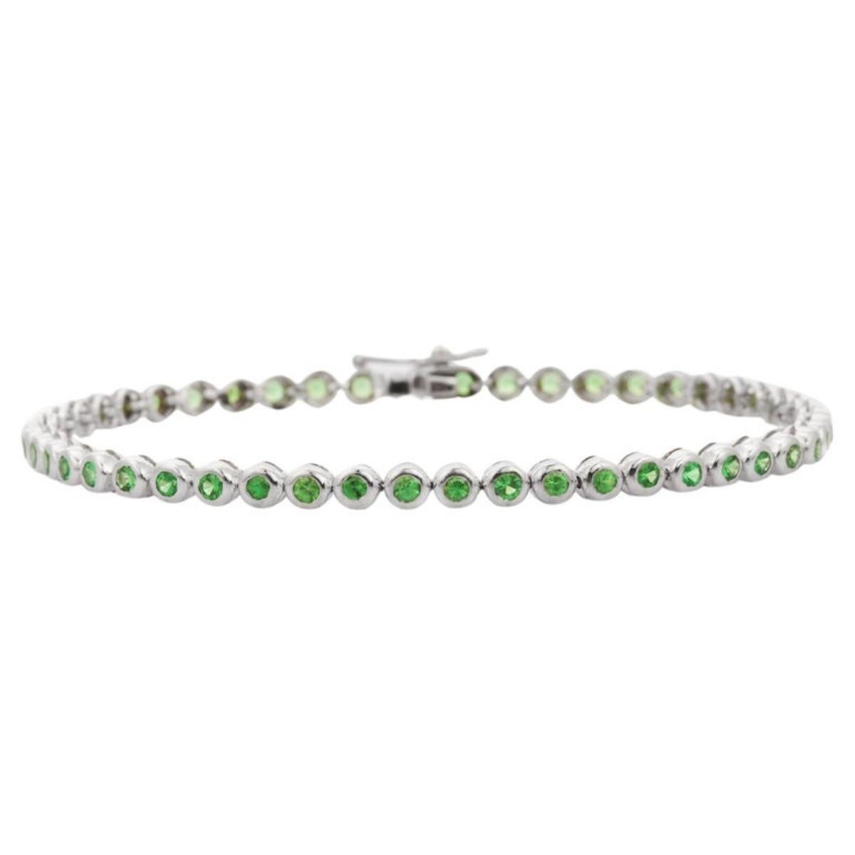 Or blanc massif 18 carats Dainty Round Cut  Bracelet de tennis en tsavorite naturelle pour elle en vente 2