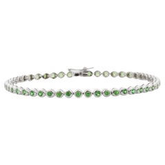 18k Solid White Gold Dainty Round Cut  Natural Tsavorite Tennis Bracelet For Her