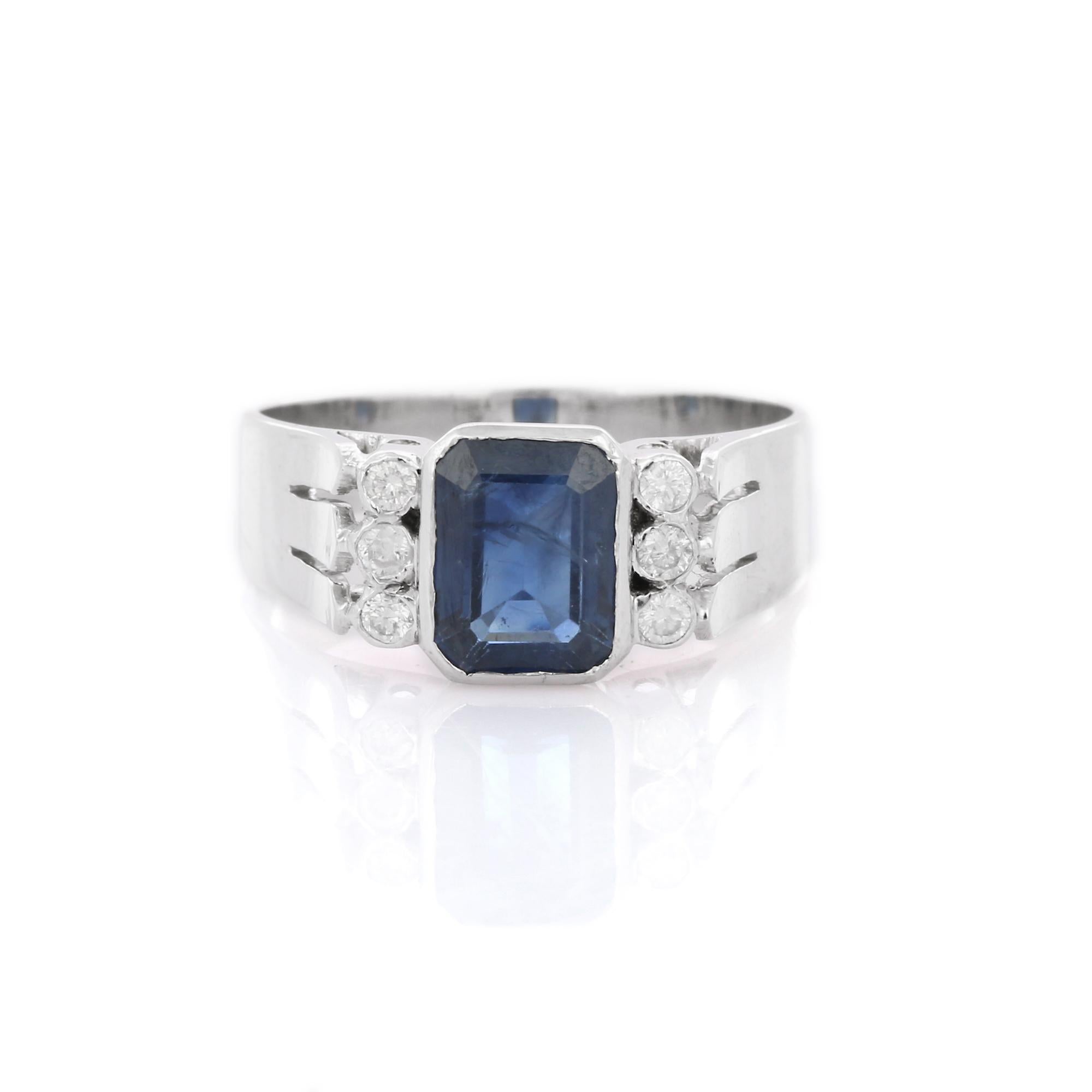 For Sale:  18K Solid White Gold Diamond Blue Sapphire Cocktail Ring 2