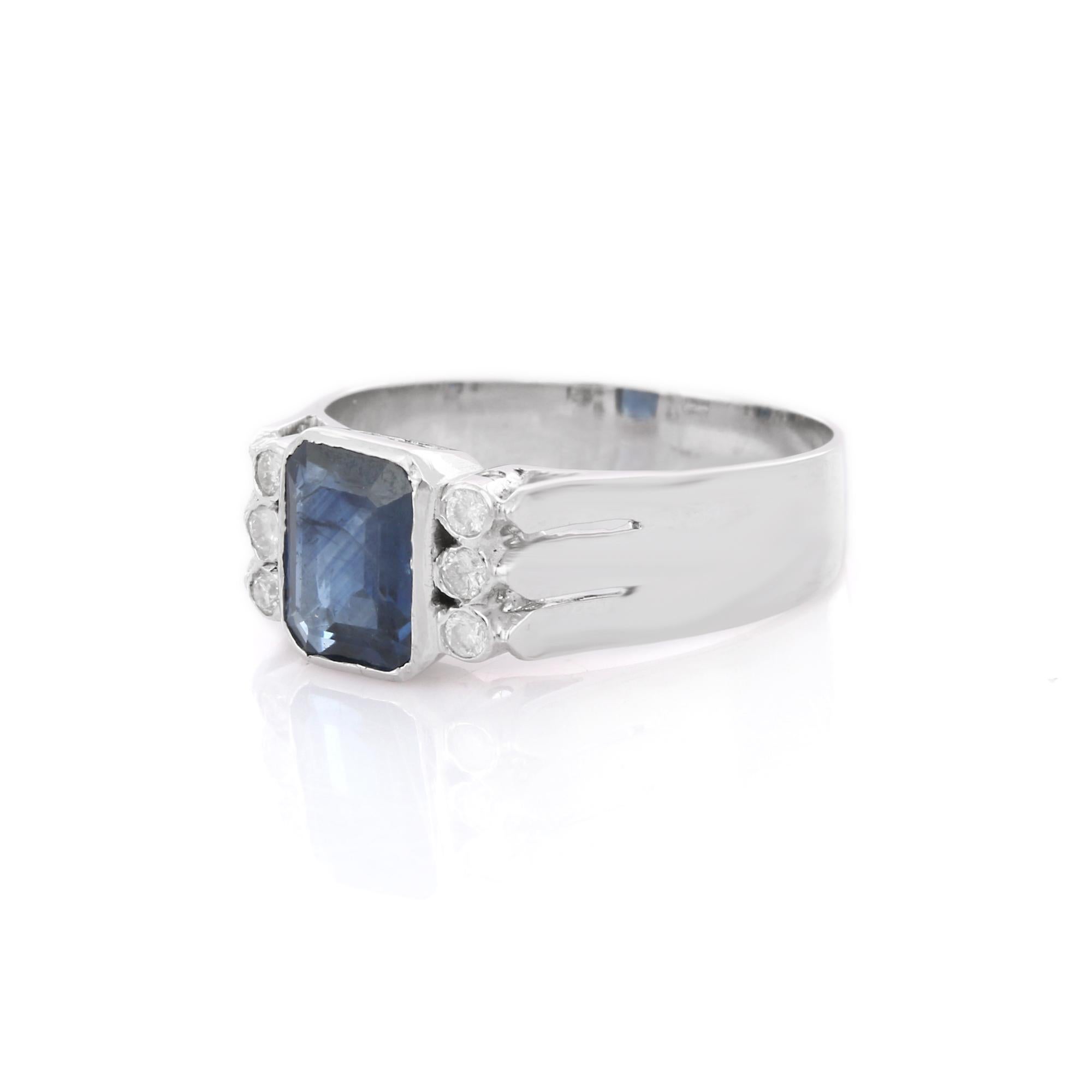 For Sale:  18K Solid White Gold Diamond Blue Sapphire Cocktail Ring 3