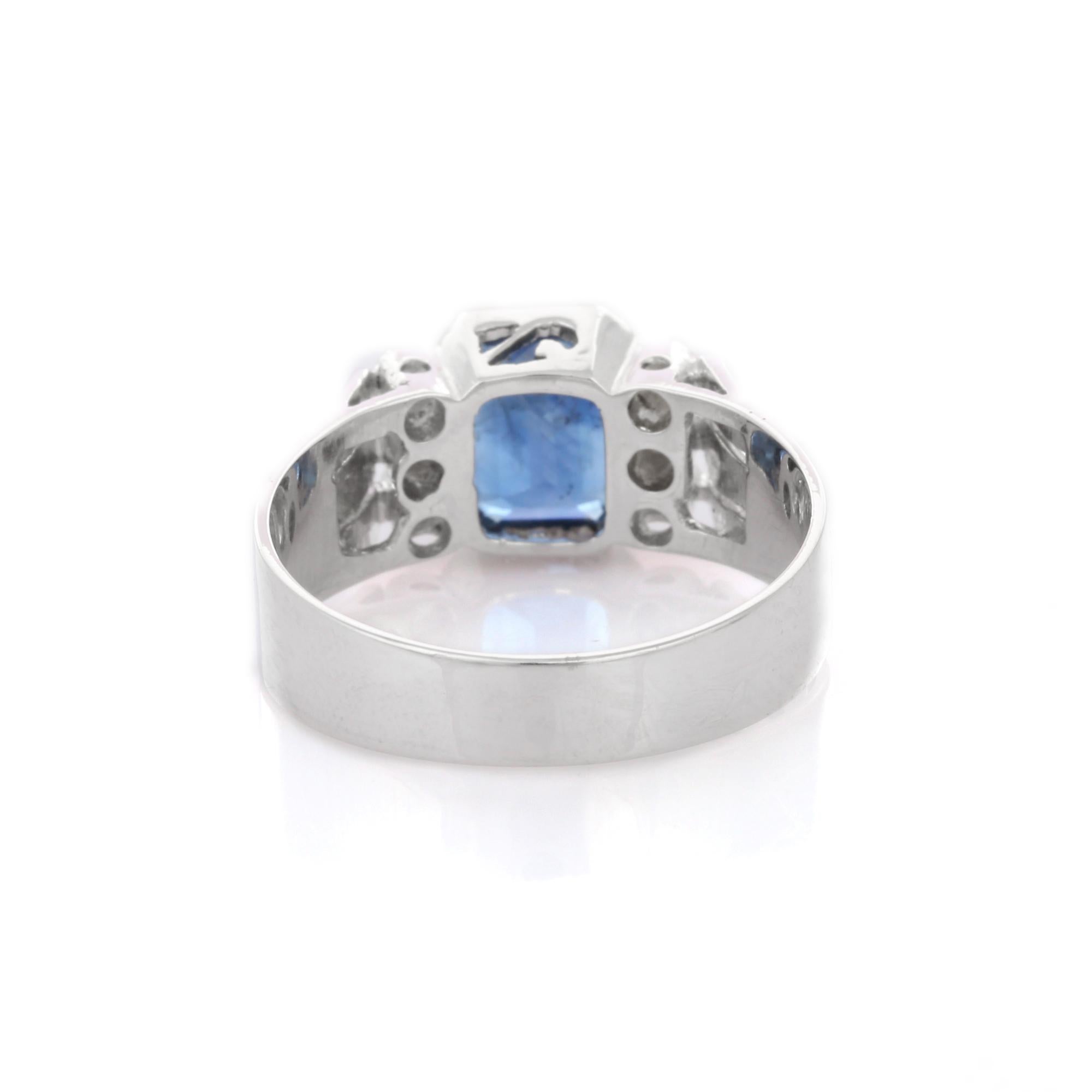 For Sale:  18K Solid White Gold Diamond Blue Sapphire Cocktail Ring 4