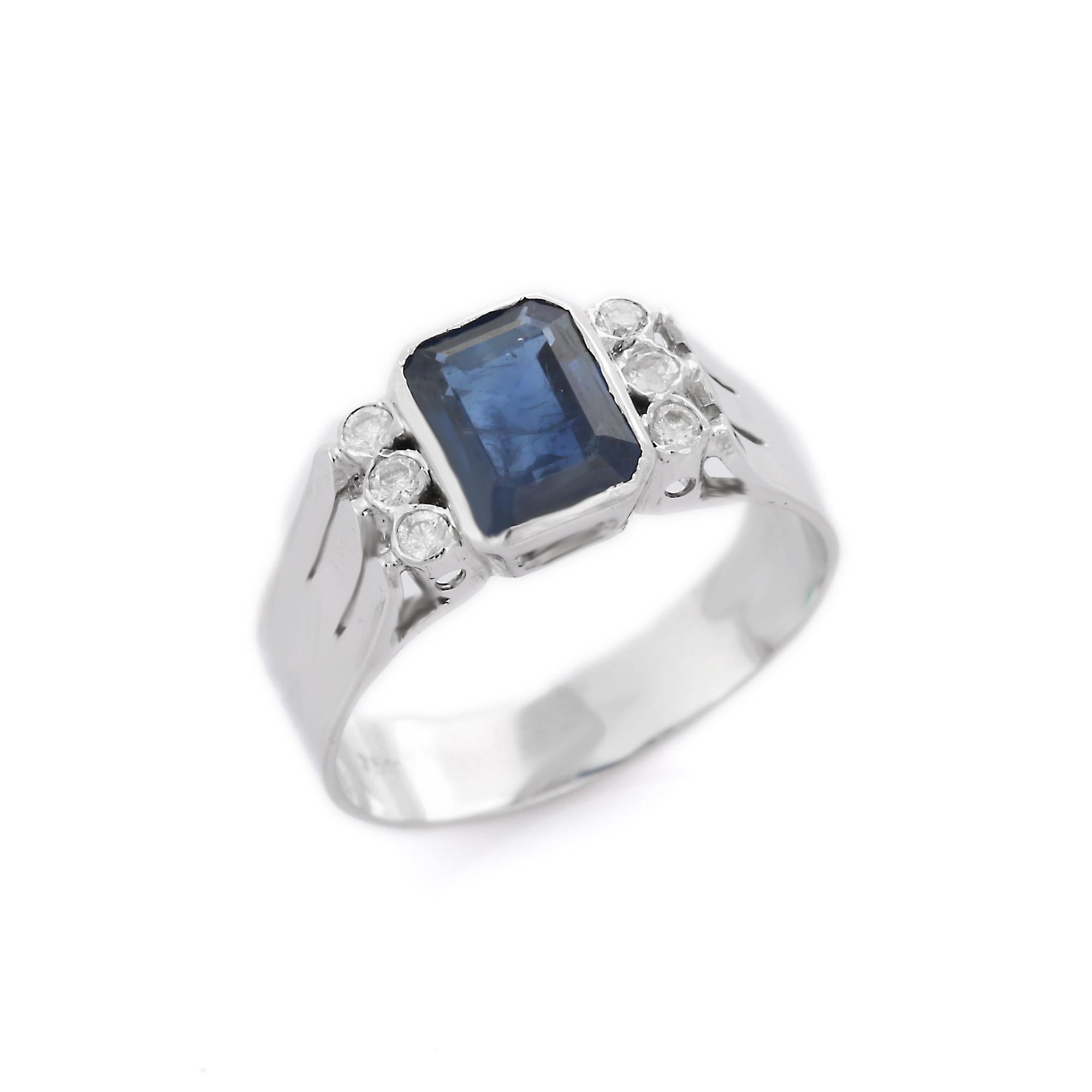 For Sale:  18K Solid White Gold Diamond Blue Sapphire Cocktail Ring 5