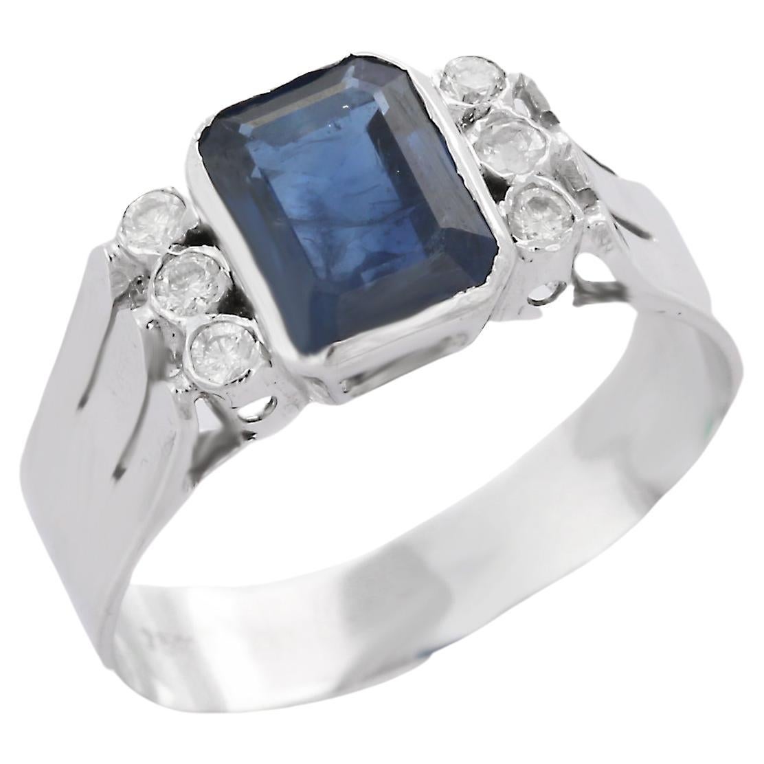 For Sale:  18K Solid White Gold Diamond Blue Sapphire Cocktail Ring