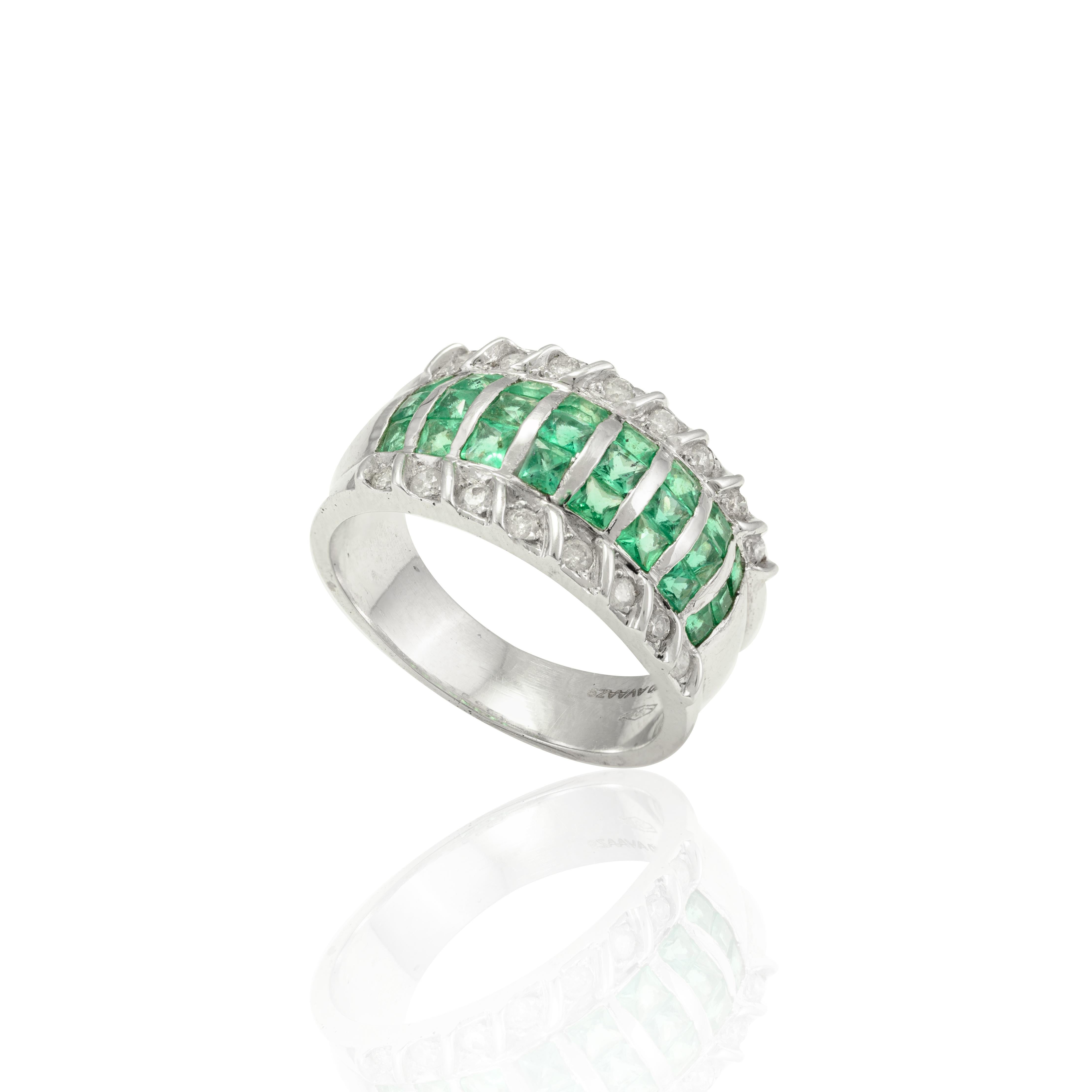 For Sale:  18k Solid White Gold 1 Carat Natural Emerald and Diamond Bombe Ring 3