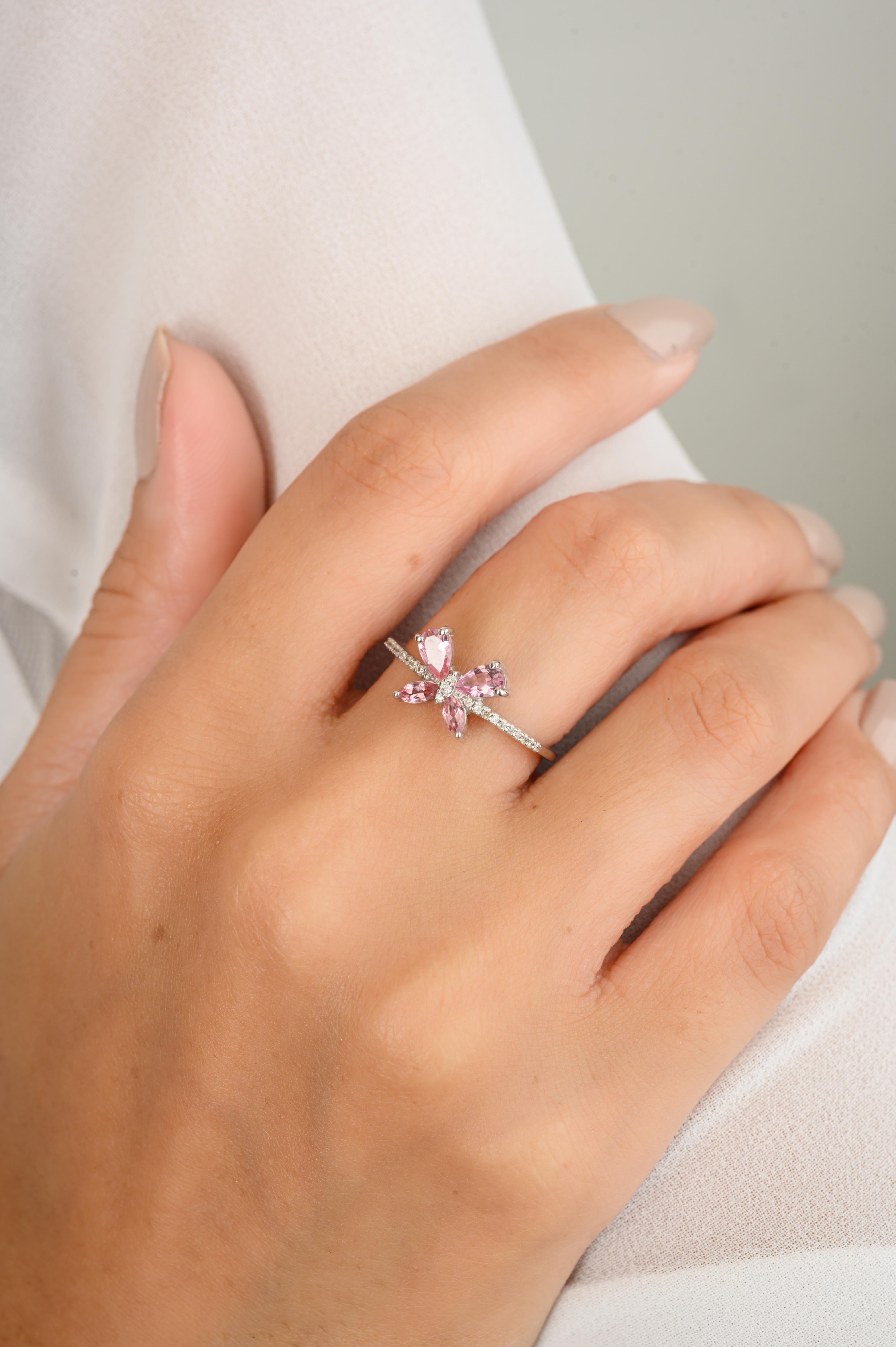 For Sale:  Everyday Tourmaline Butterfly Promise Ring in 18k Solid White Gold 2