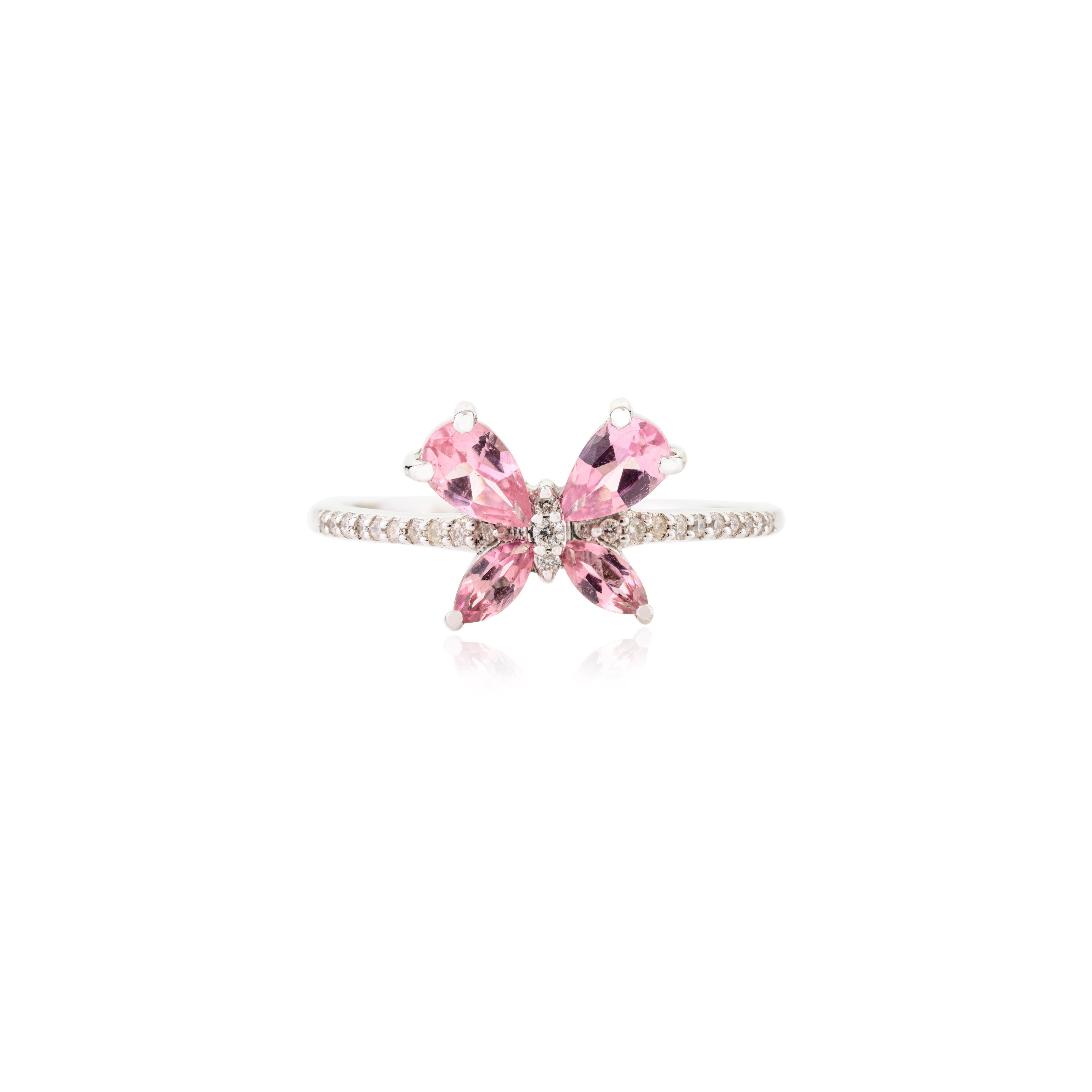 For Sale:  Everyday Tourmaline Butterfly Promise Ring in 18k Solid White Gold 3