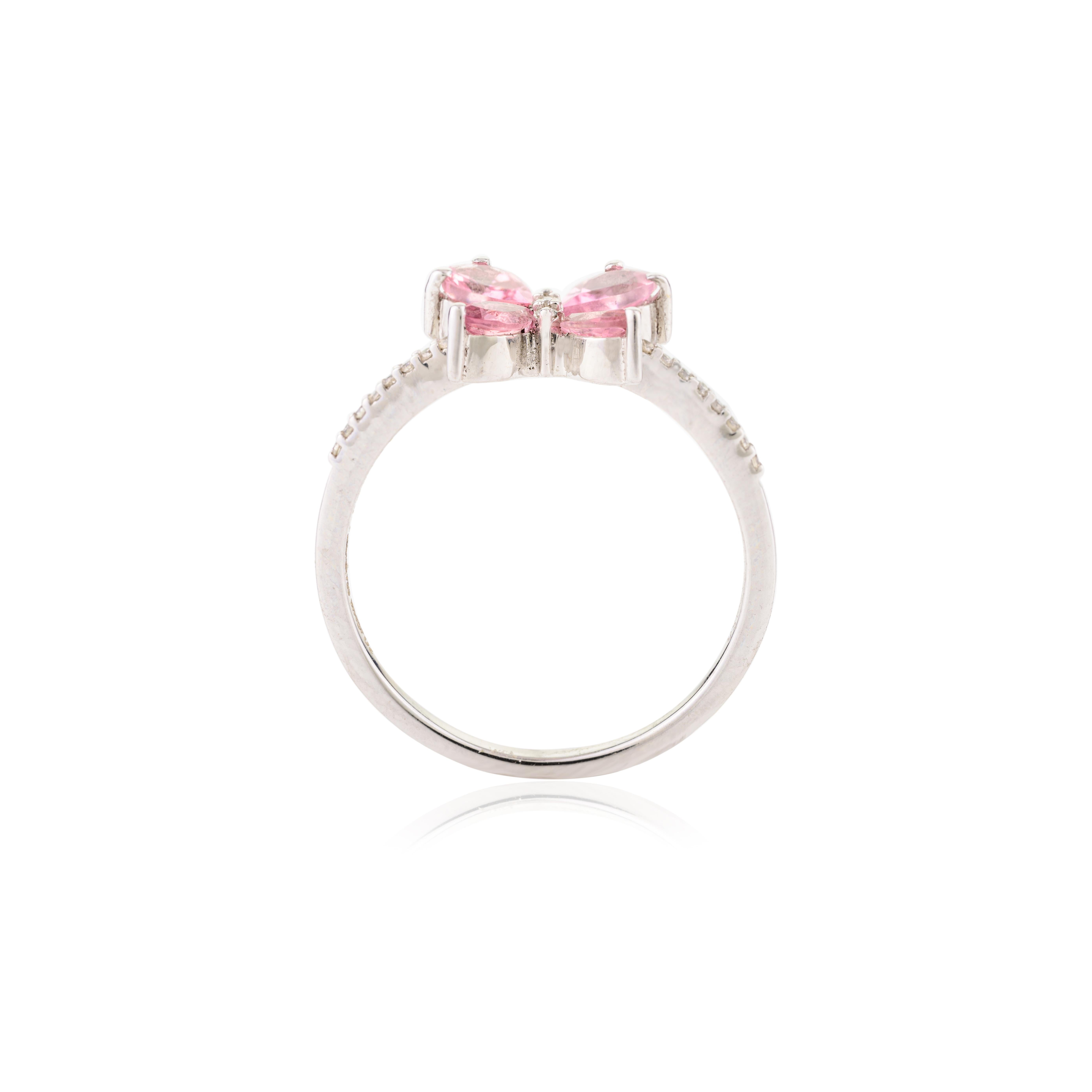 For Sale:  Everyday Tourmaline Butterfly Promise Ring in 18k Solid White Gold 7