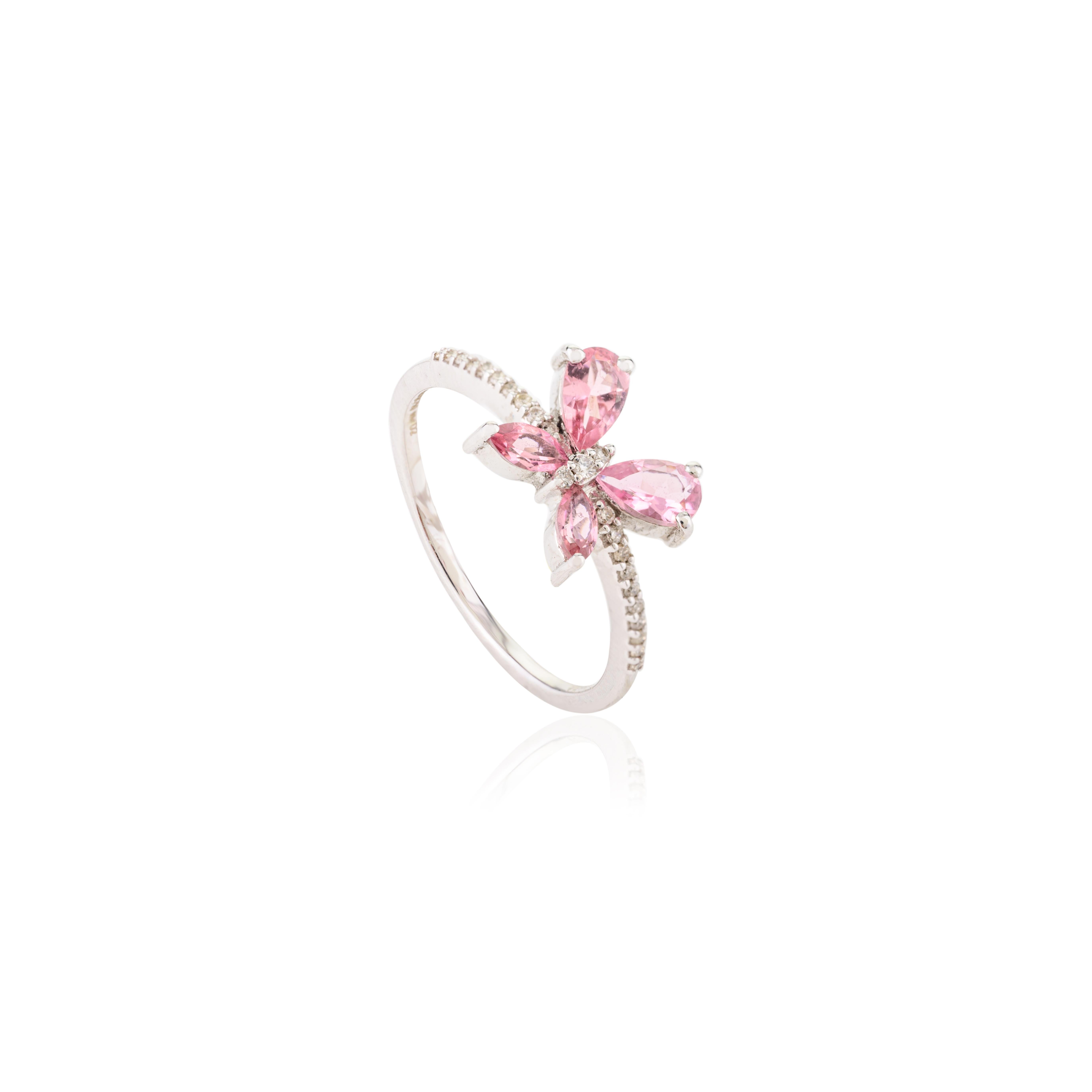 For Sale:  Everyday Tourmaline Butterfly Promise Ring in 18k Solid White Gold 8