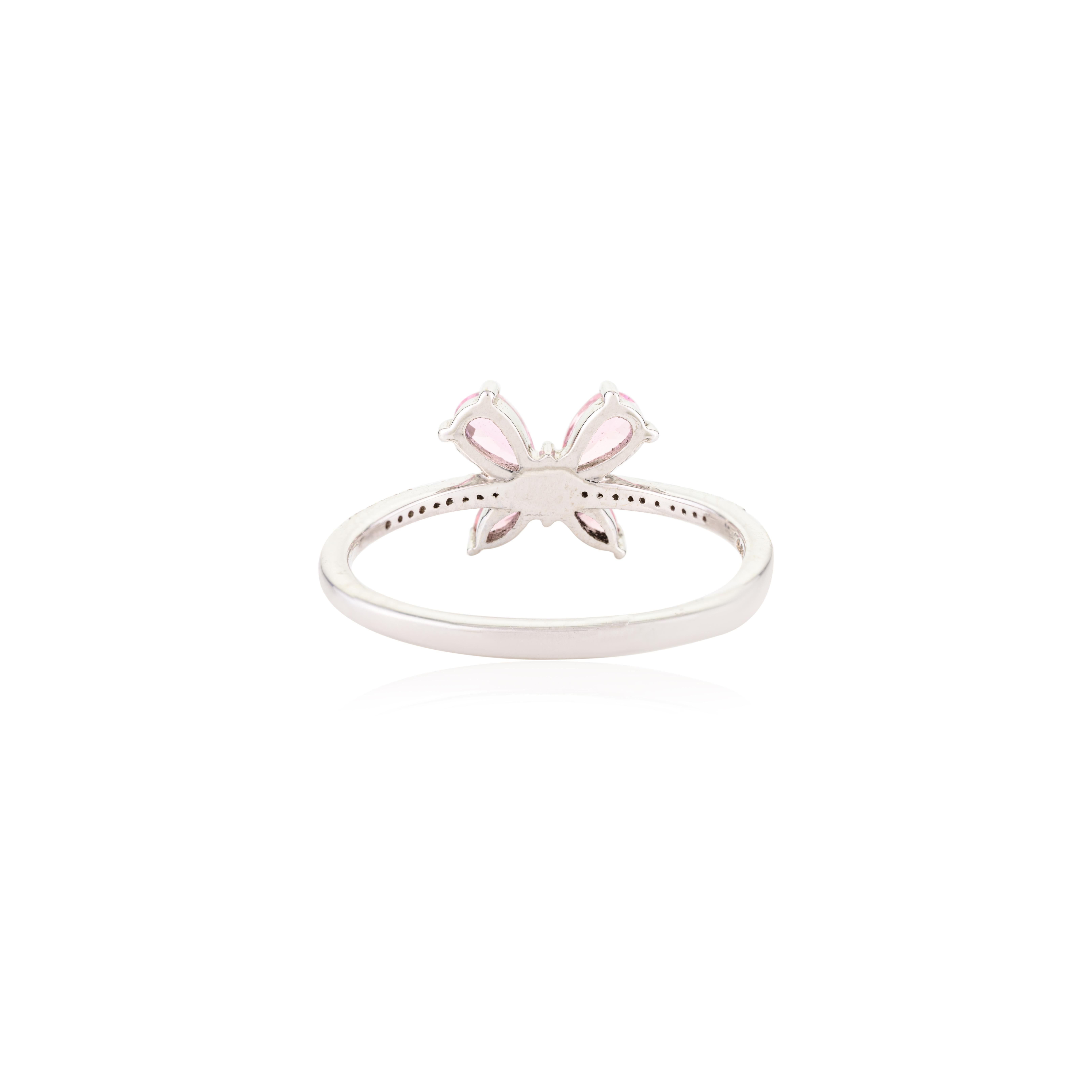 For Sale:  Everyday Tourmaline Butterfly Promise Ring in 18k Solid White Gold 9