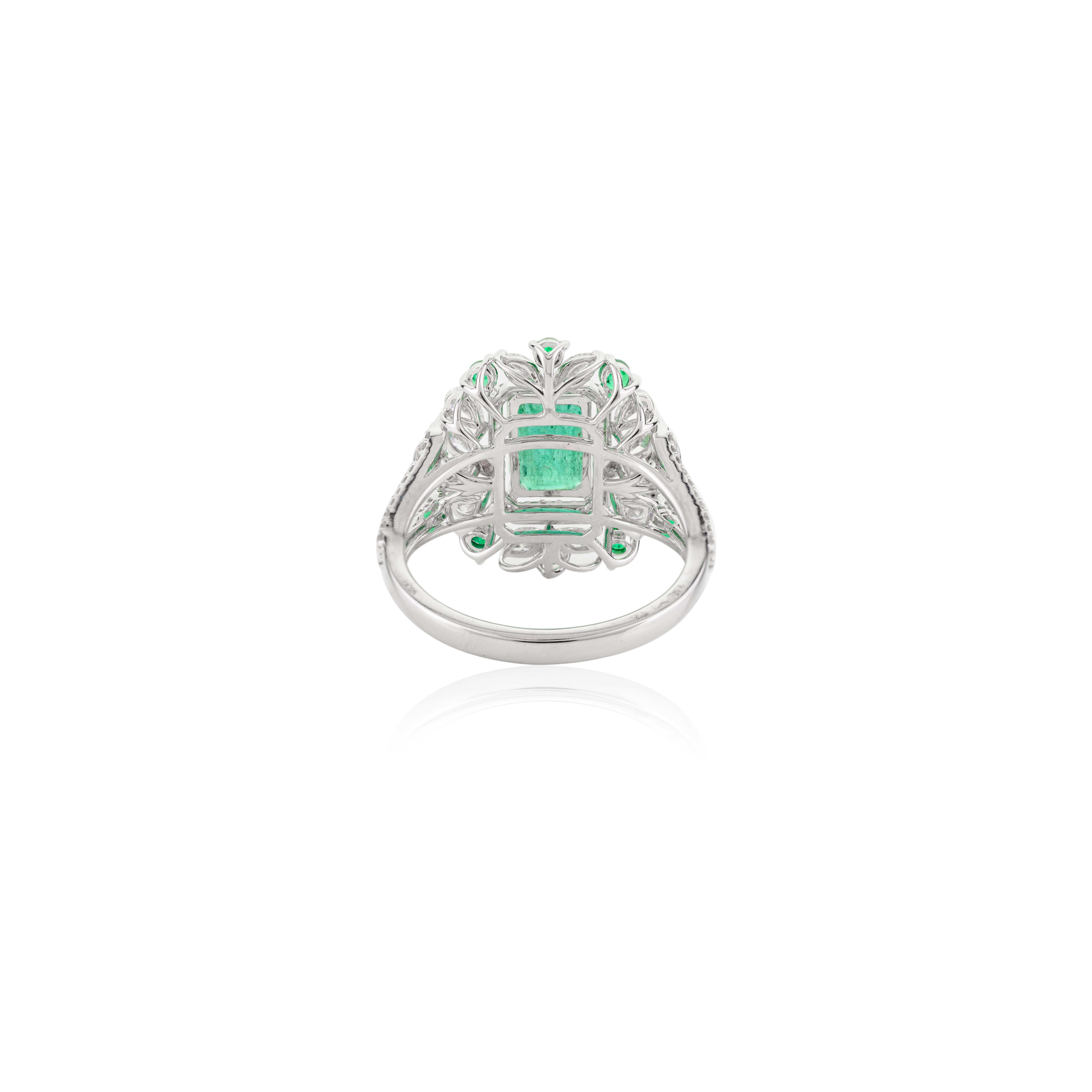 En vente :  Bague de mariage en or blanc massif 18 carats pour femmes avec émeraude et diamant 7