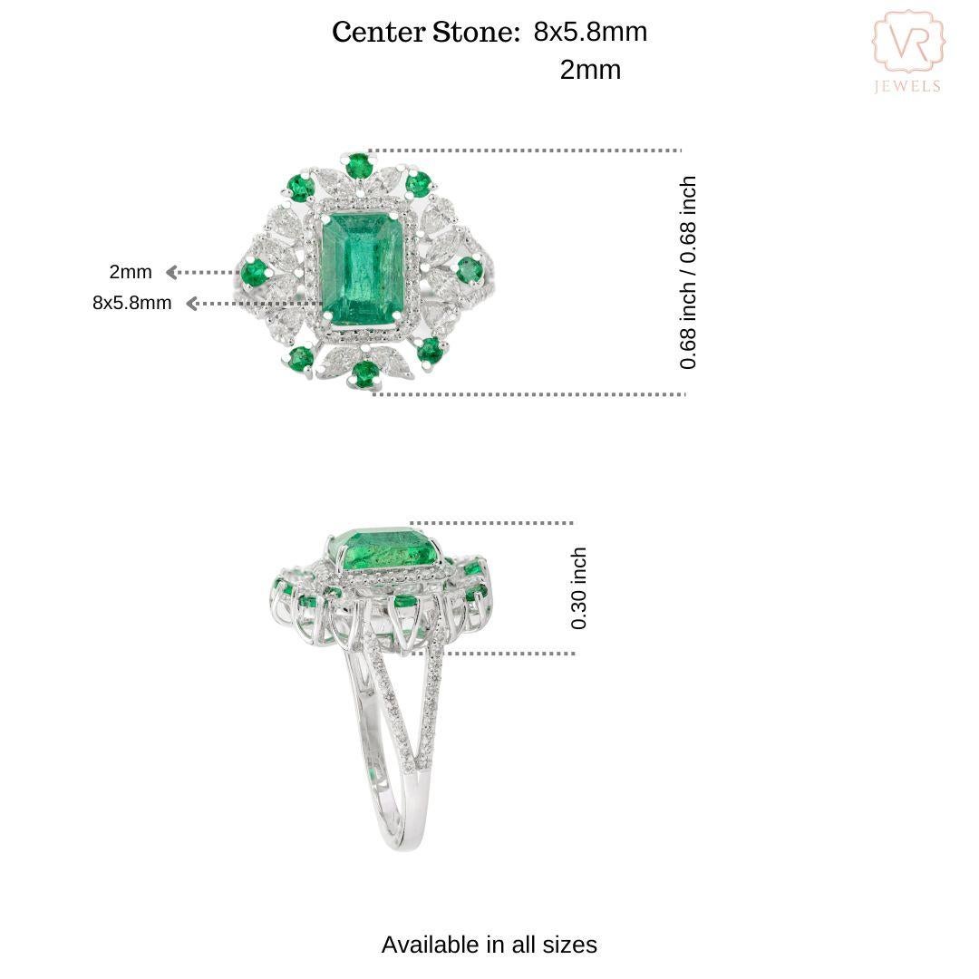 En vente :  Bague de mariage en or blanc massif 18 carats pour femmes avec émeraude et diamant 9