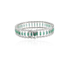 18k White Gold 4.37 Carat Baguette Emerald and Diamond Wedding Bracelet