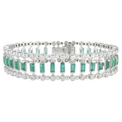 18k White Gold 4.37 Carat Baguette Emerald and Diamond Wedding Bracelet