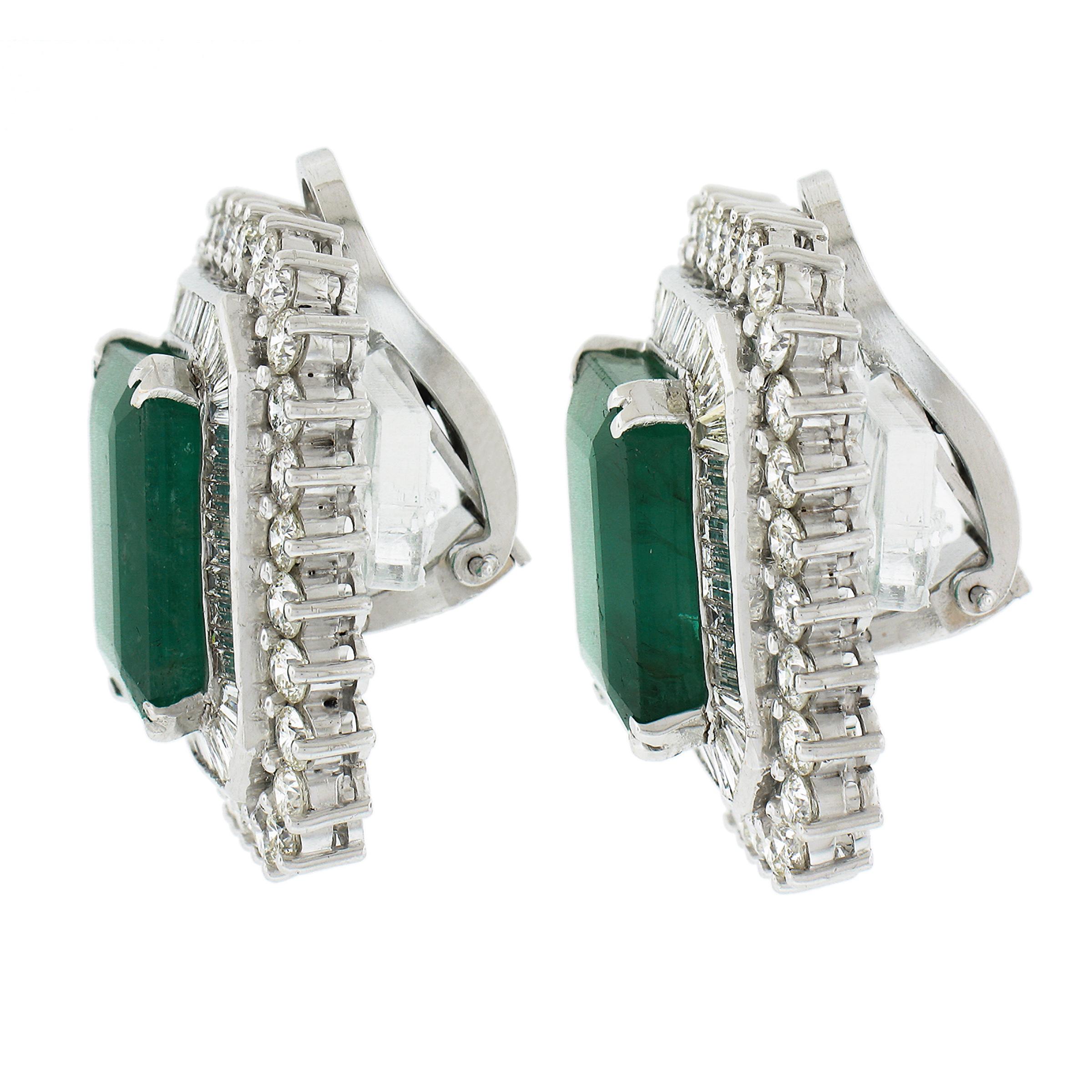 Emerald Cut 18k Solid White Gold GIA Emerald & Diamond Statement 24ctw Rectangular Earrings