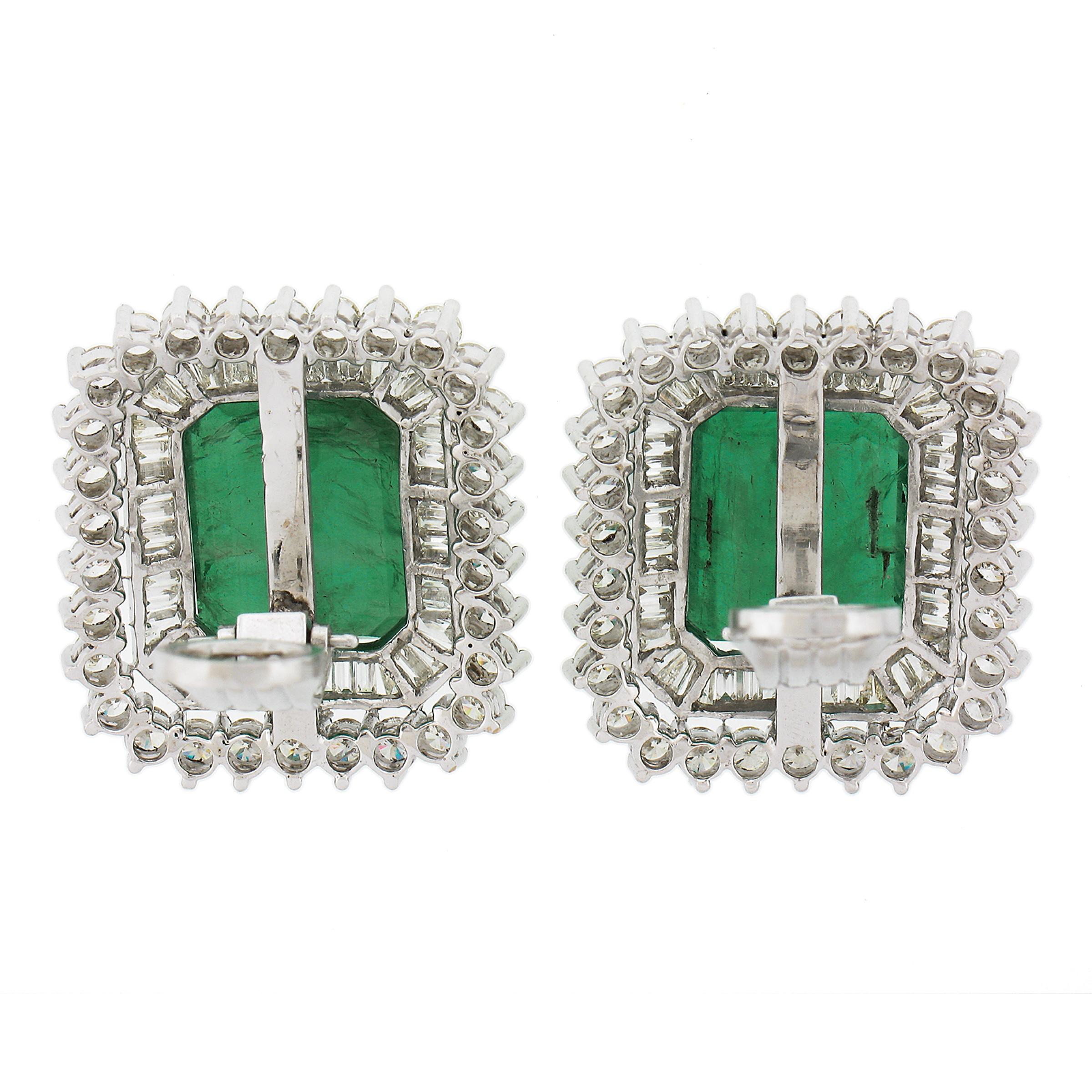 Women's 18k Solid White Gold GIA Emerald & Diamond Statement 24ctw Rectangular Earrings