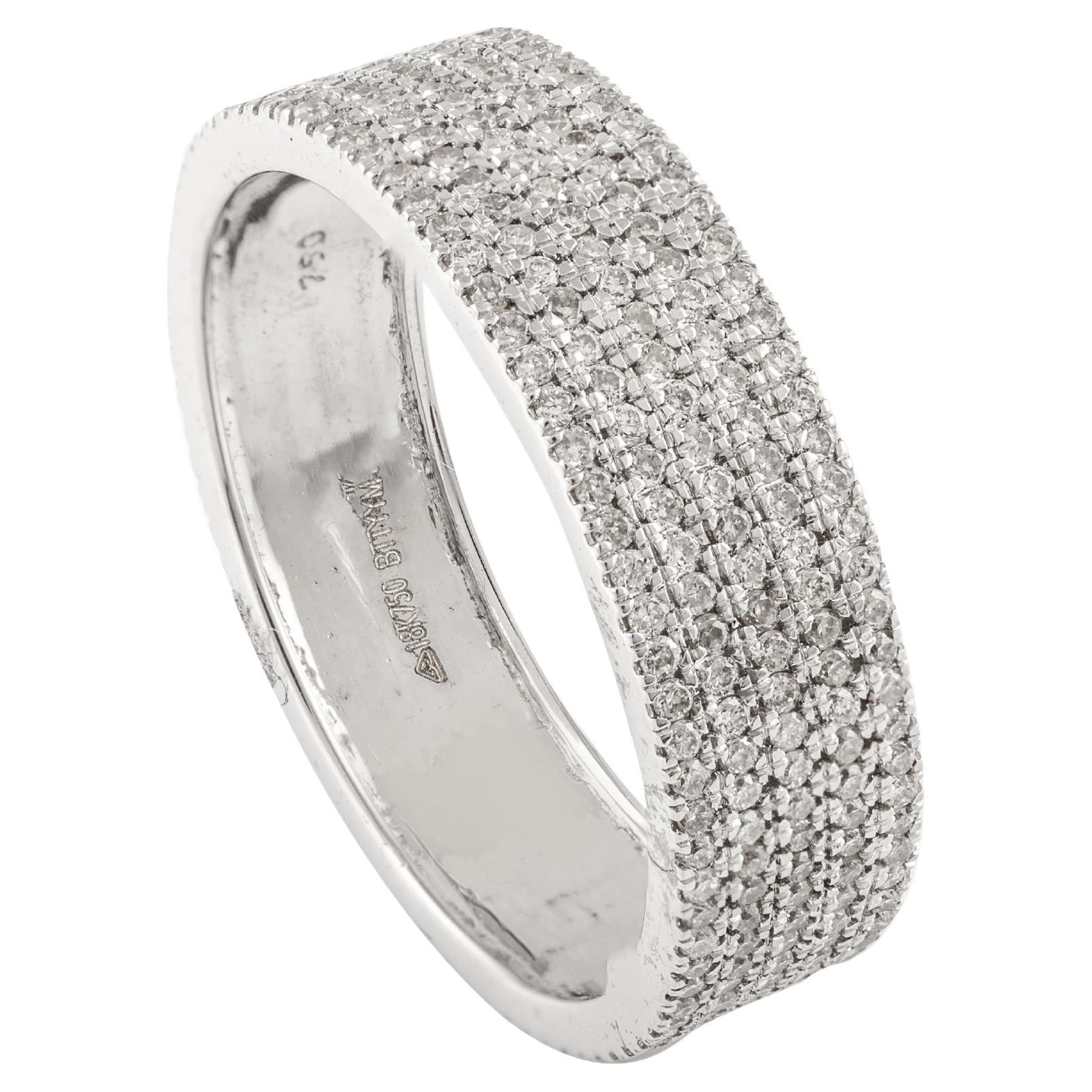 For Sale:  Unisex Pave Set Diamond Engagement Band Ring in 18k Solid White Gold