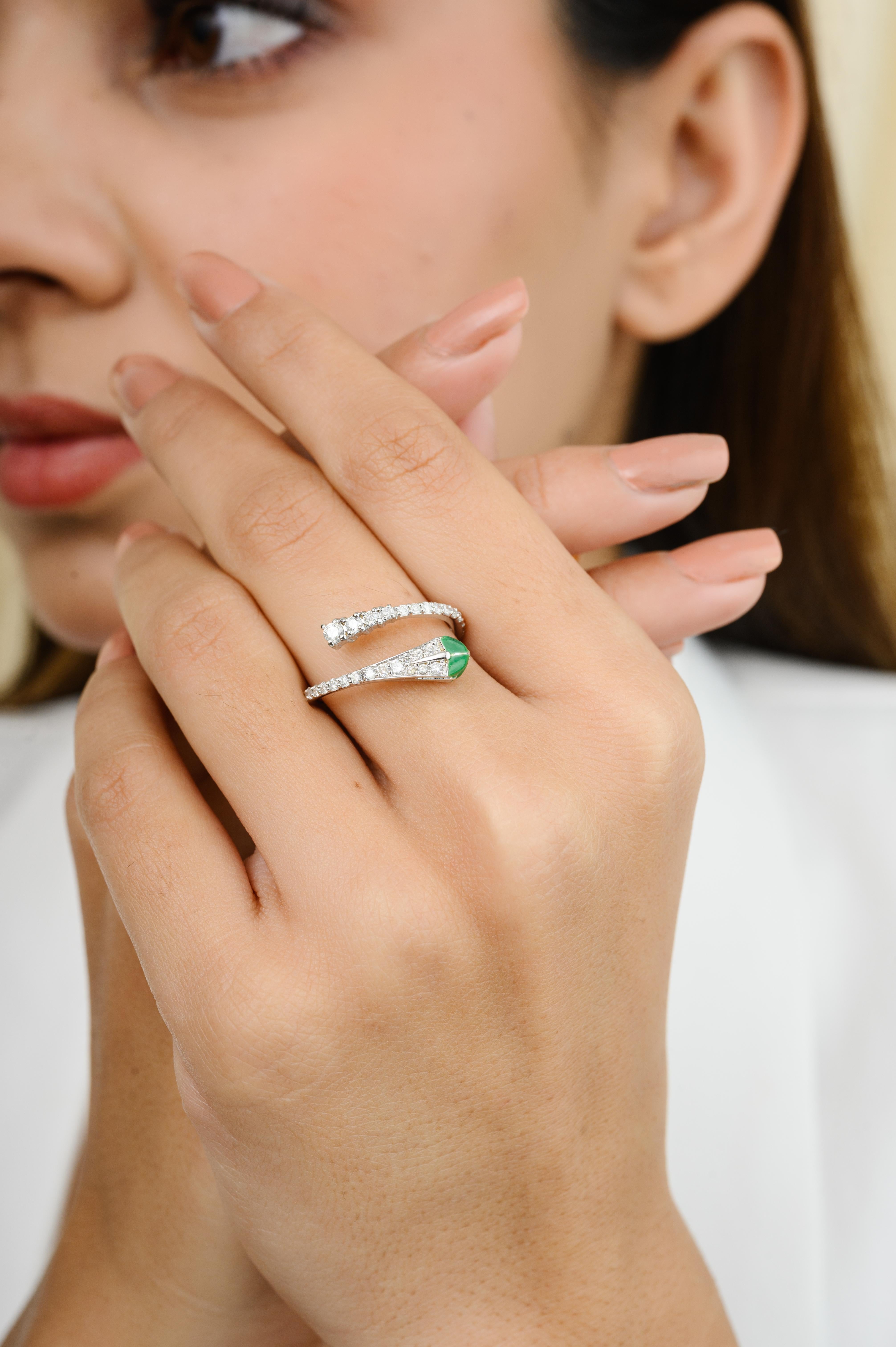 For Sale:  18k Solid White Gold Modern Diamond Enamel Open Ring for Women 4
