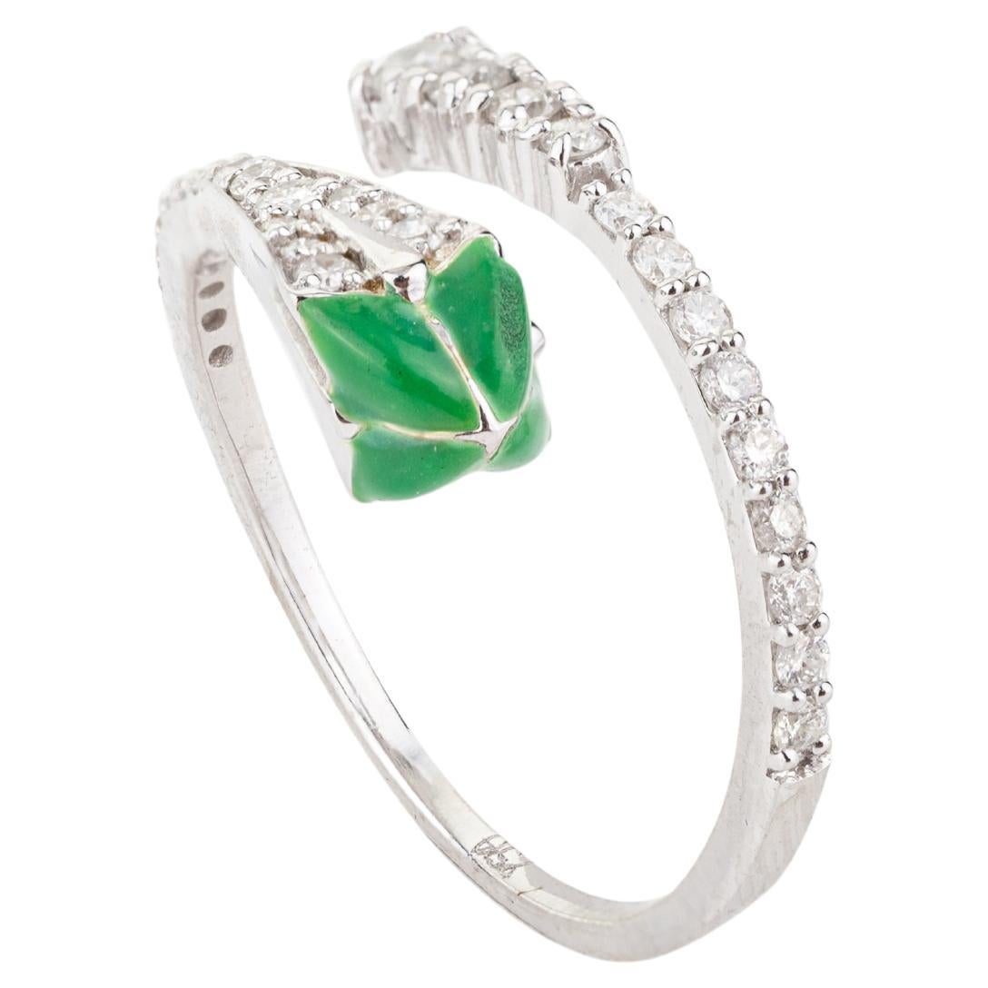 Im Angebot: Offener Ring aus 18 Karat massivem Weißgold mit modernen Diamanten und Emaille für Damen ()