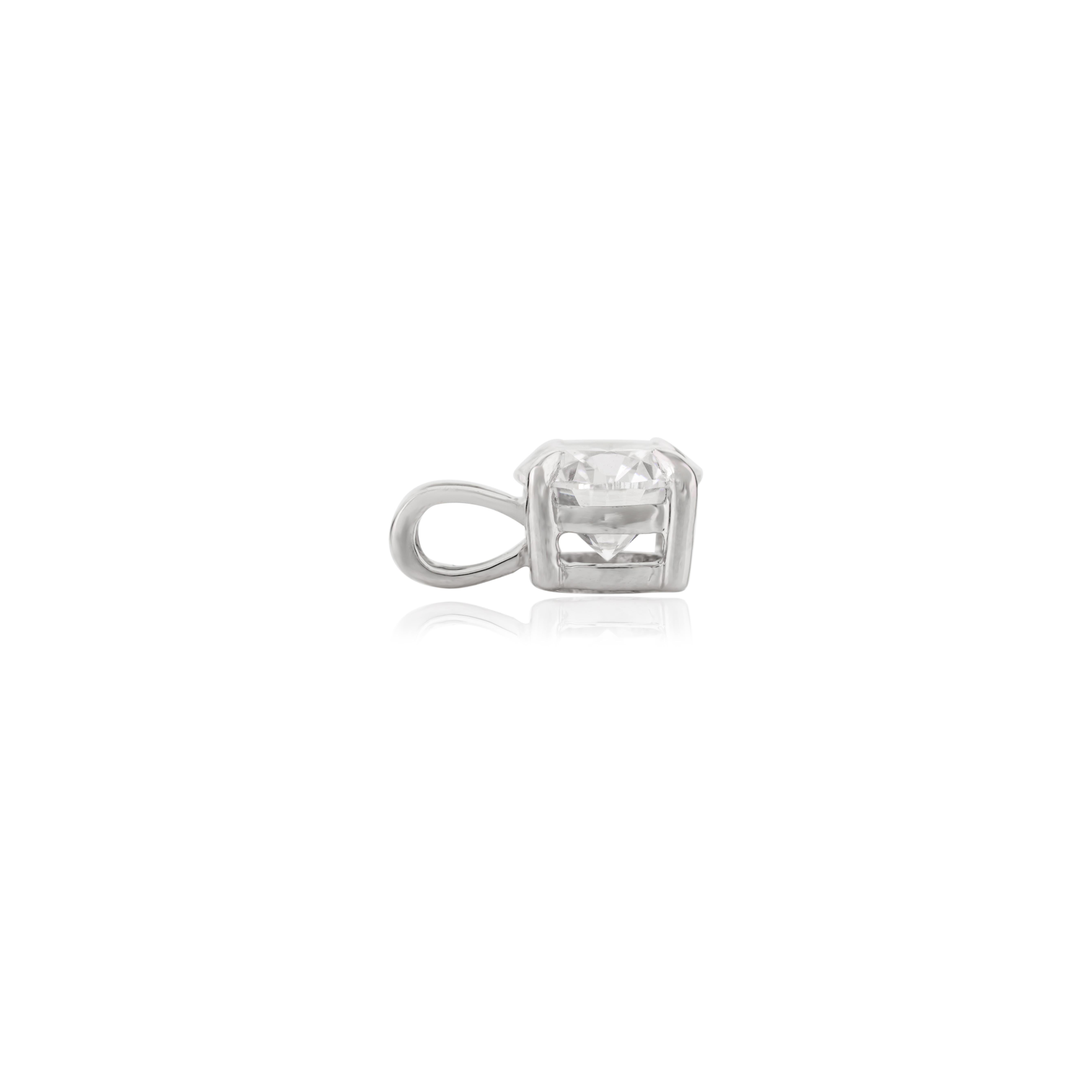 Round Cut 18k Solid White Gold Moissanite Solitaire Everyday Pendant for Anniversary Gift For Sale