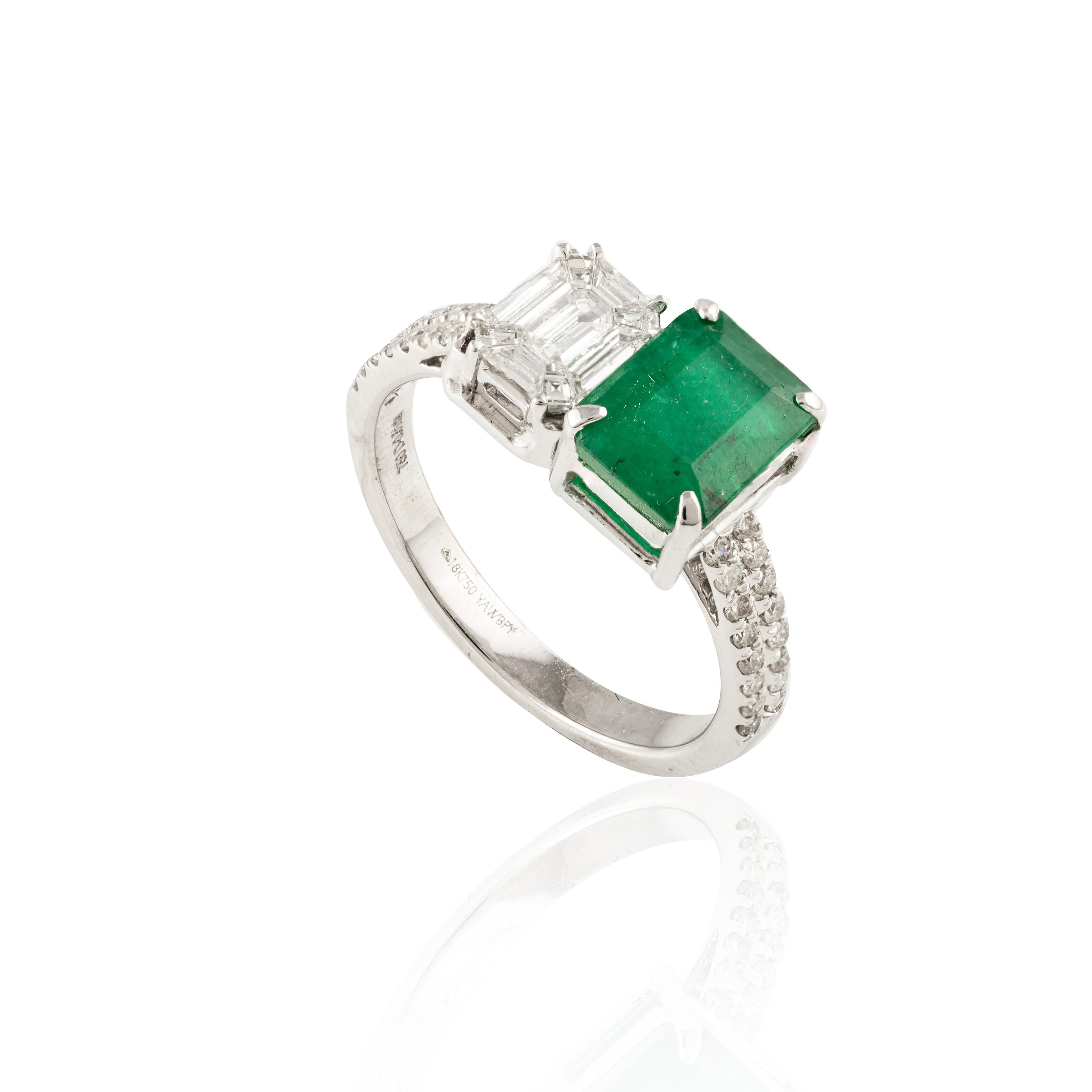 For Sale:  18k Solid White Gold Octagon Vivid Green Emerald and  Diamond Toi Et Moi Ring 3