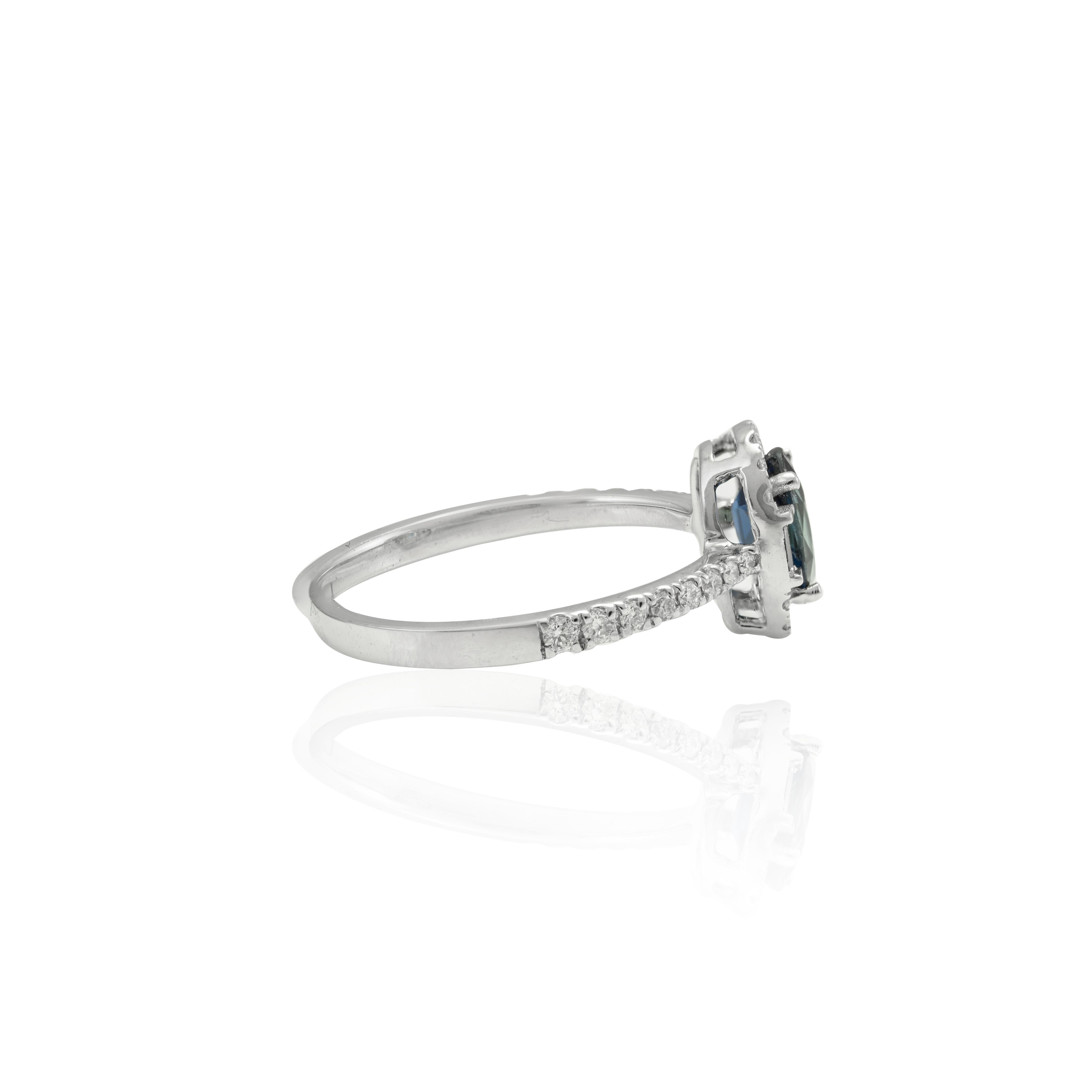 For Sale:  18k Solid White Gold Natural Diamond and Oval Deep Blue Sapphire Engagement Ring 2