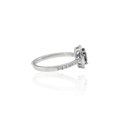 18k Solid White Gold Natural Diamond and Oval Deep Blue Sapphire Engagement Ring