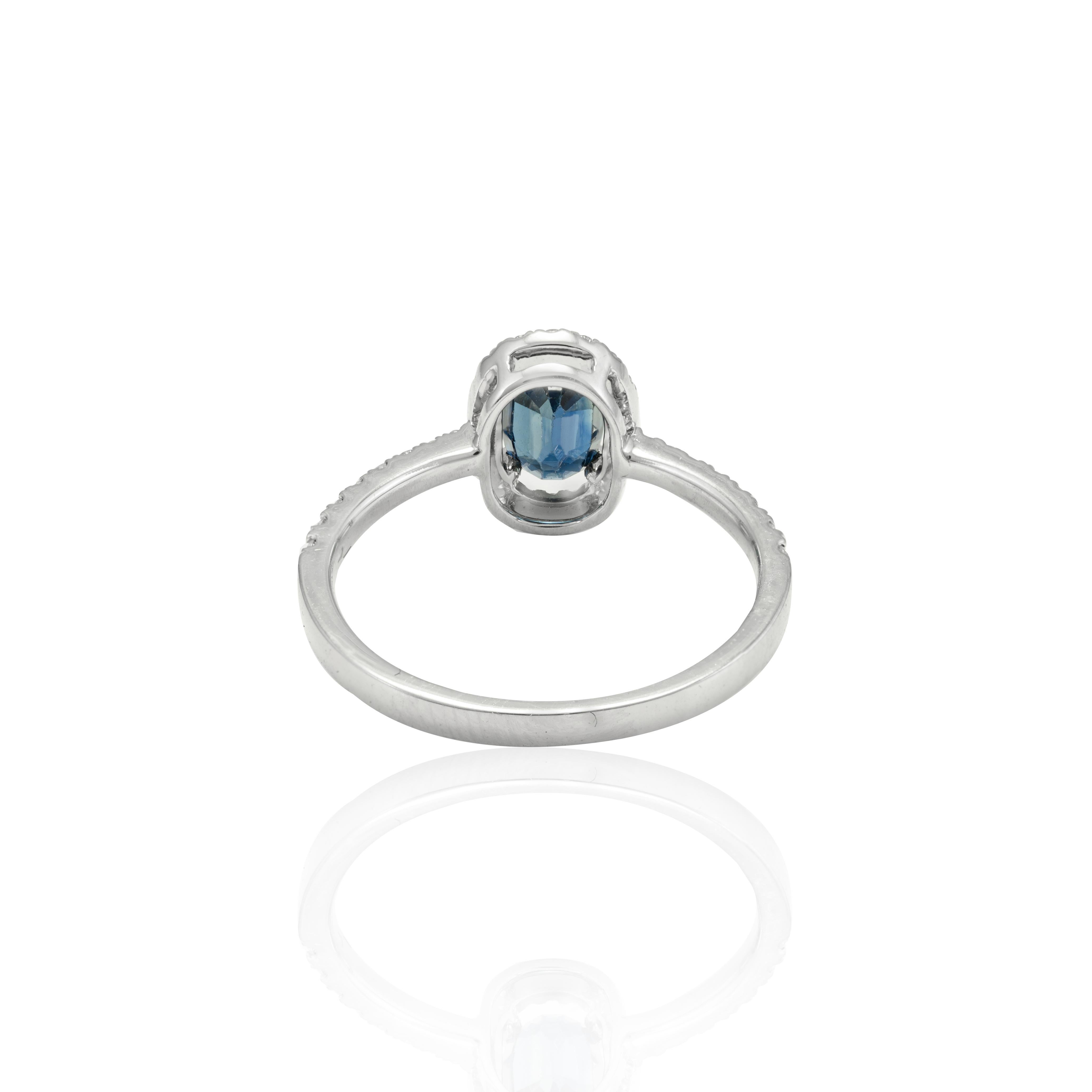 For Sale:  18k Solid White Gold Natural Diamond and Oval Deep Blue Sapphire Engagement Ring 6