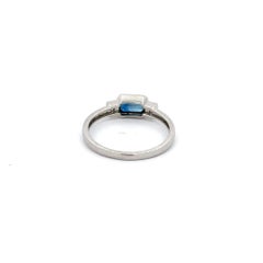 18k Solid White Gold East West Octagon Sapphire and Diamond Three Stone Ring